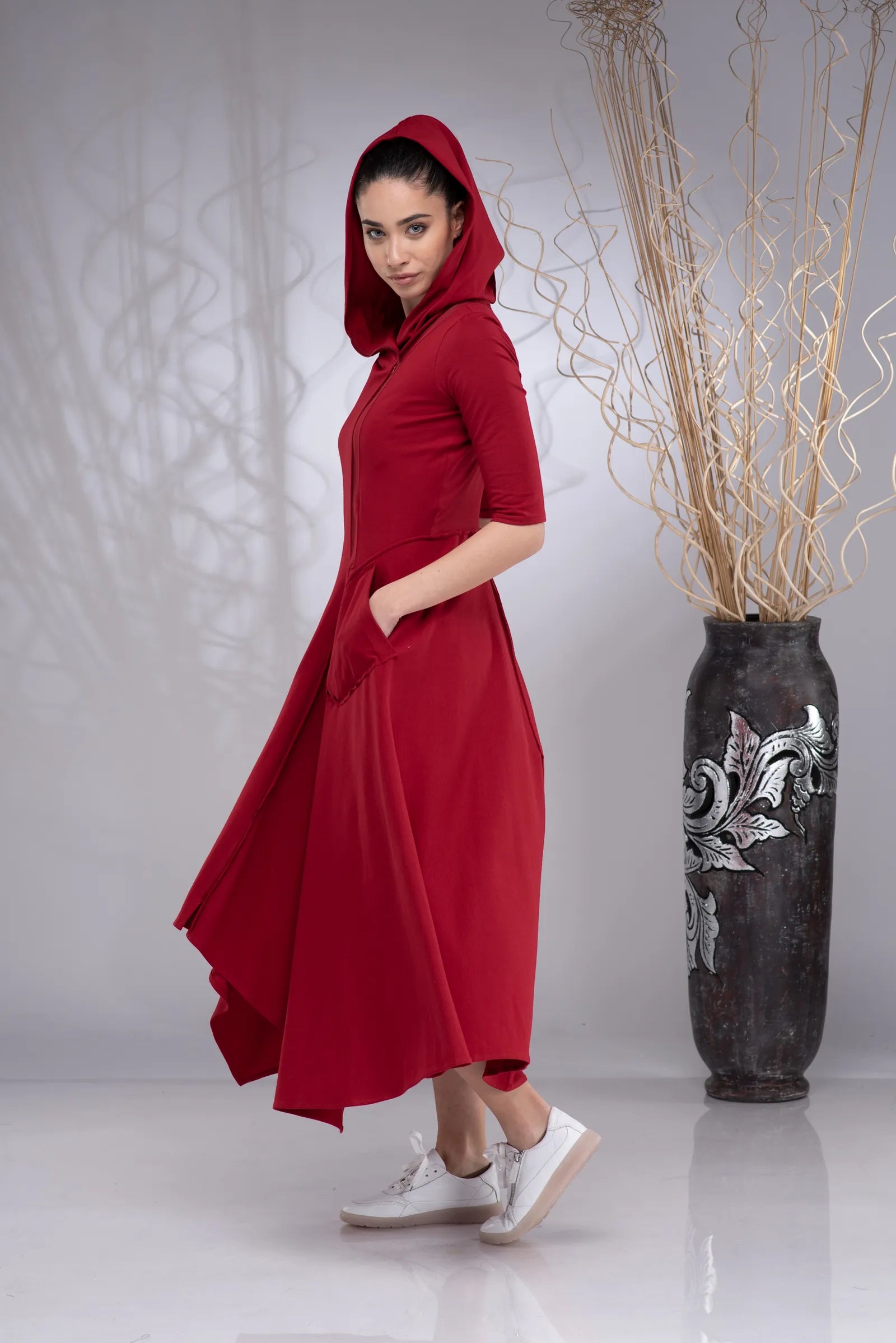 Maxi Hooded Elven Fairy Asymmetrical Dress-Danellys-2.webp