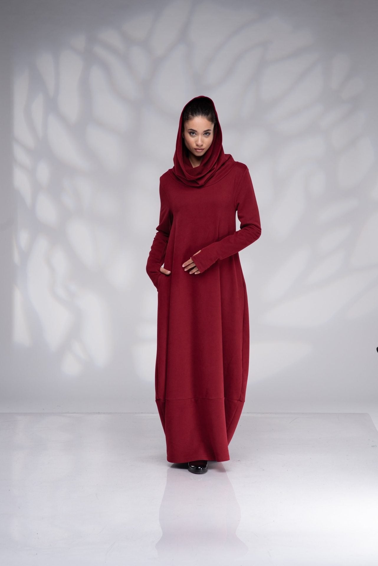 Winter Sweatshirt Dress with Cowl Hood