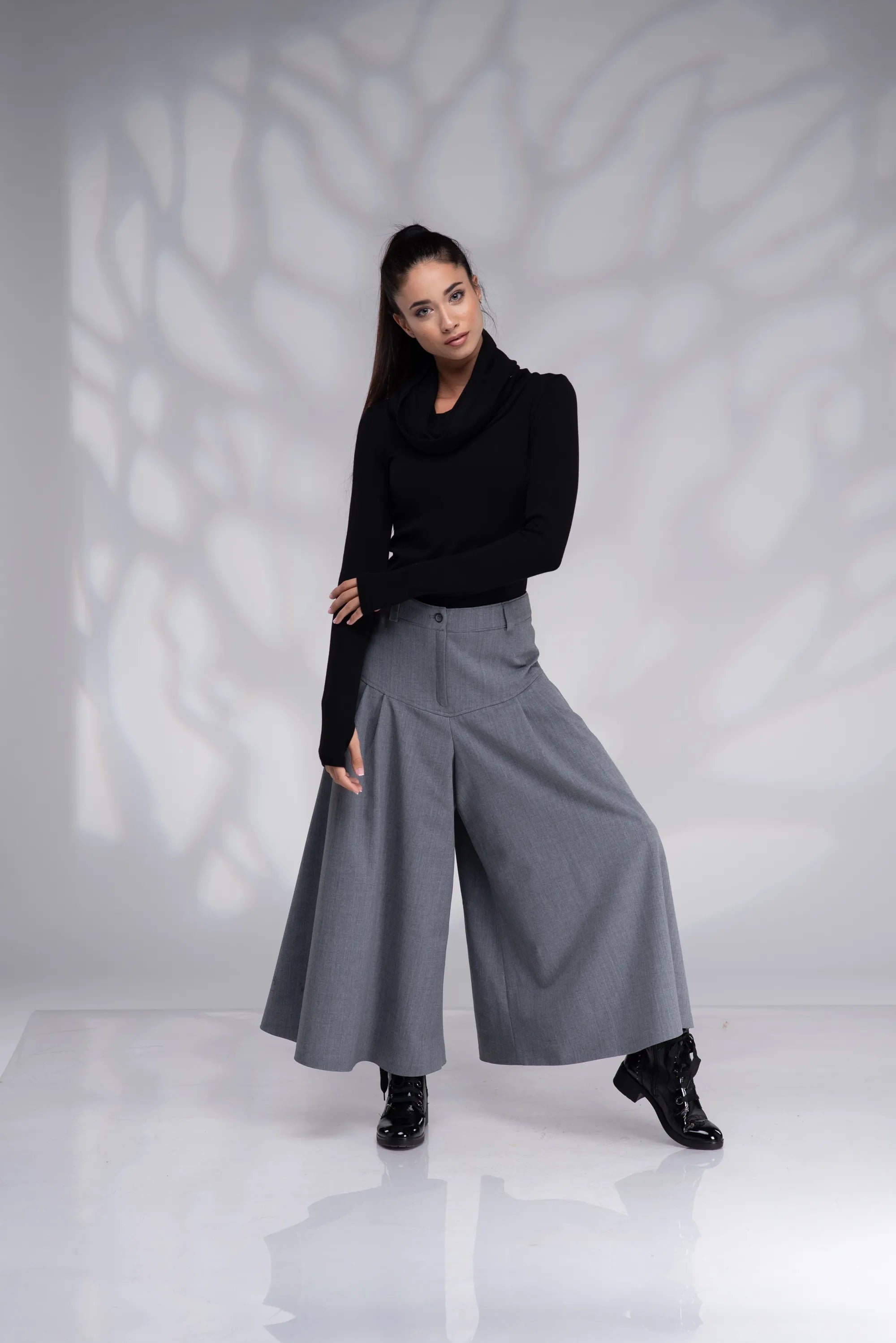 Gray Wool Winter Wide Leg Palazzo Culottes-Danellys-2.webp
