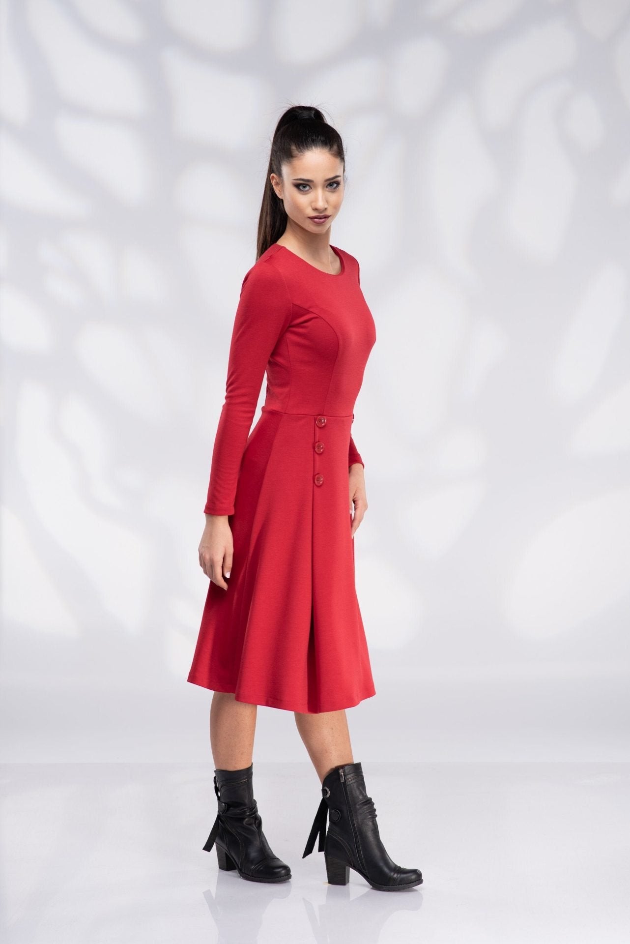 Red Winter Plus Size Midi Dress