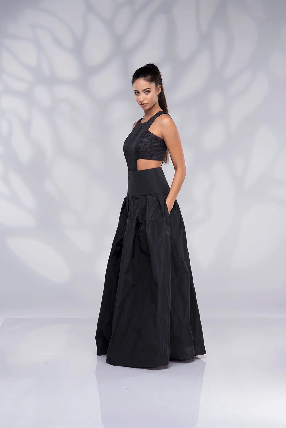 Taffeta Cream Skirt - Champagne Formal Long High Waisted