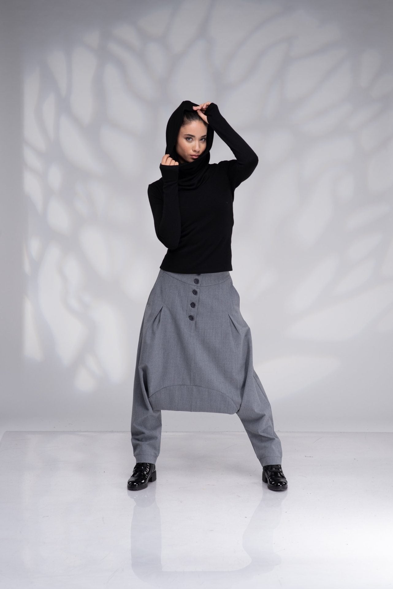 Gray Wool Harem Drop Crotch Baggy Winter Pants