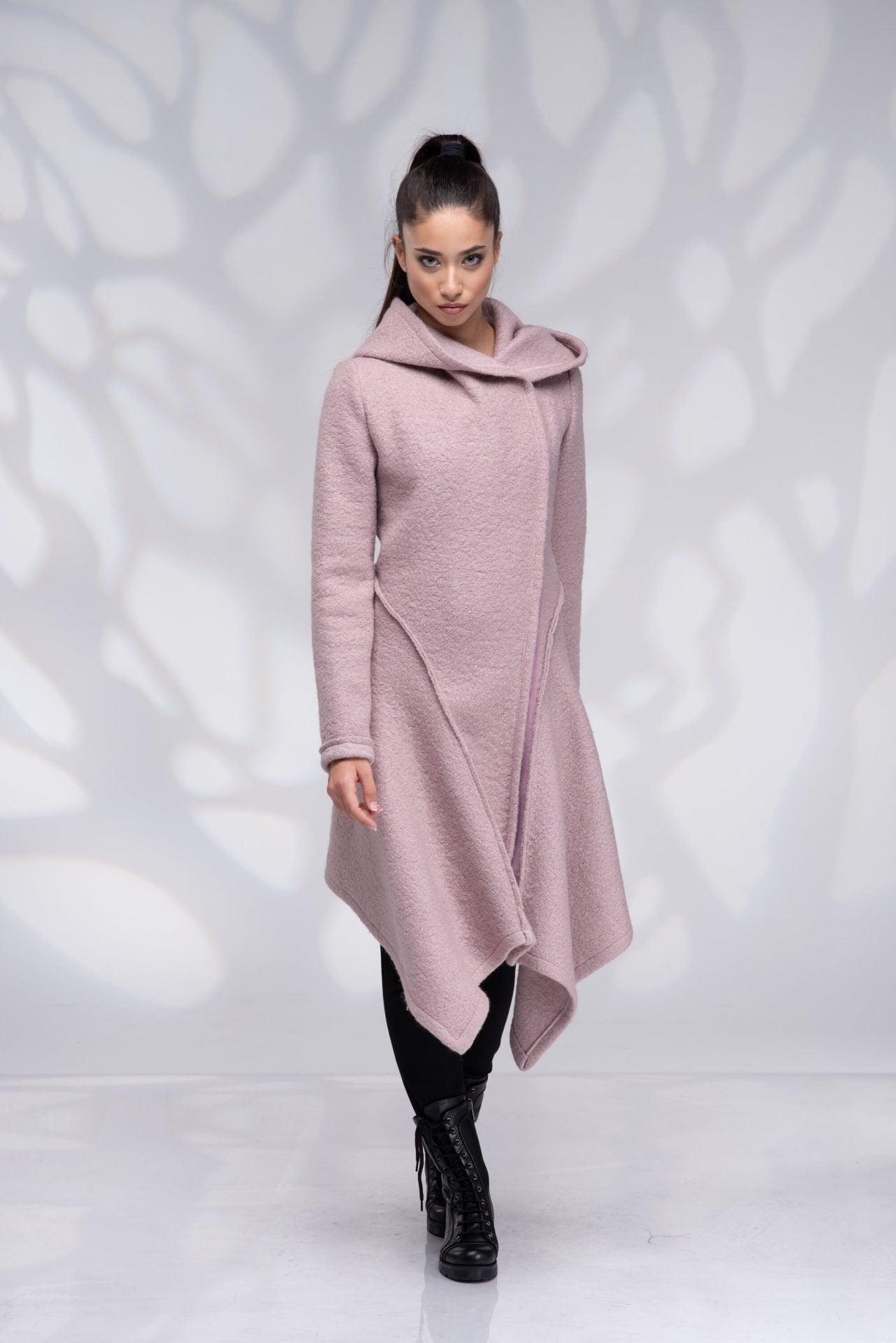 Wool Coat Winter Hooded Assymetrical with Zip