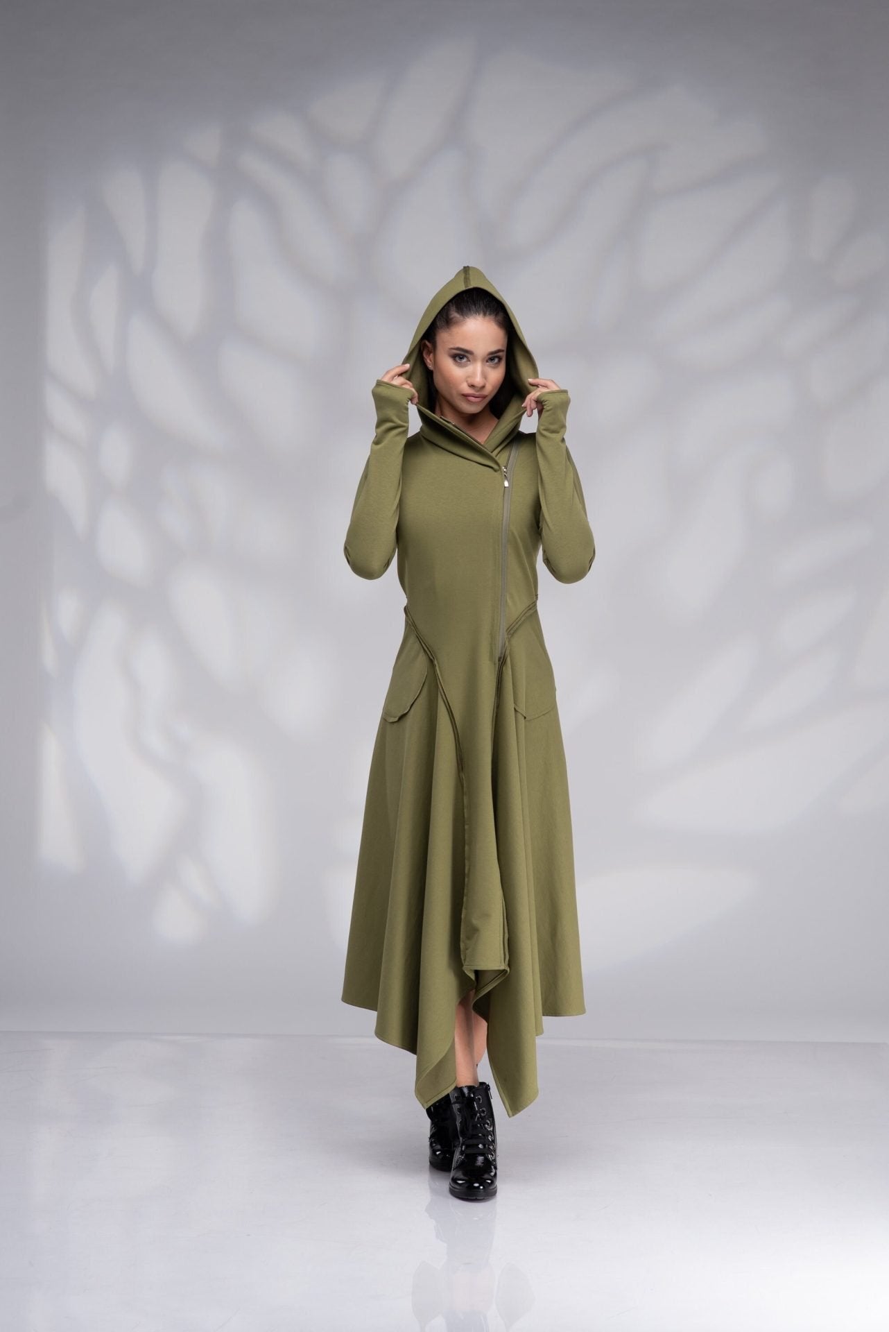 Burgundy Maxi Hoodie Sweatshirt Dress with Pockets