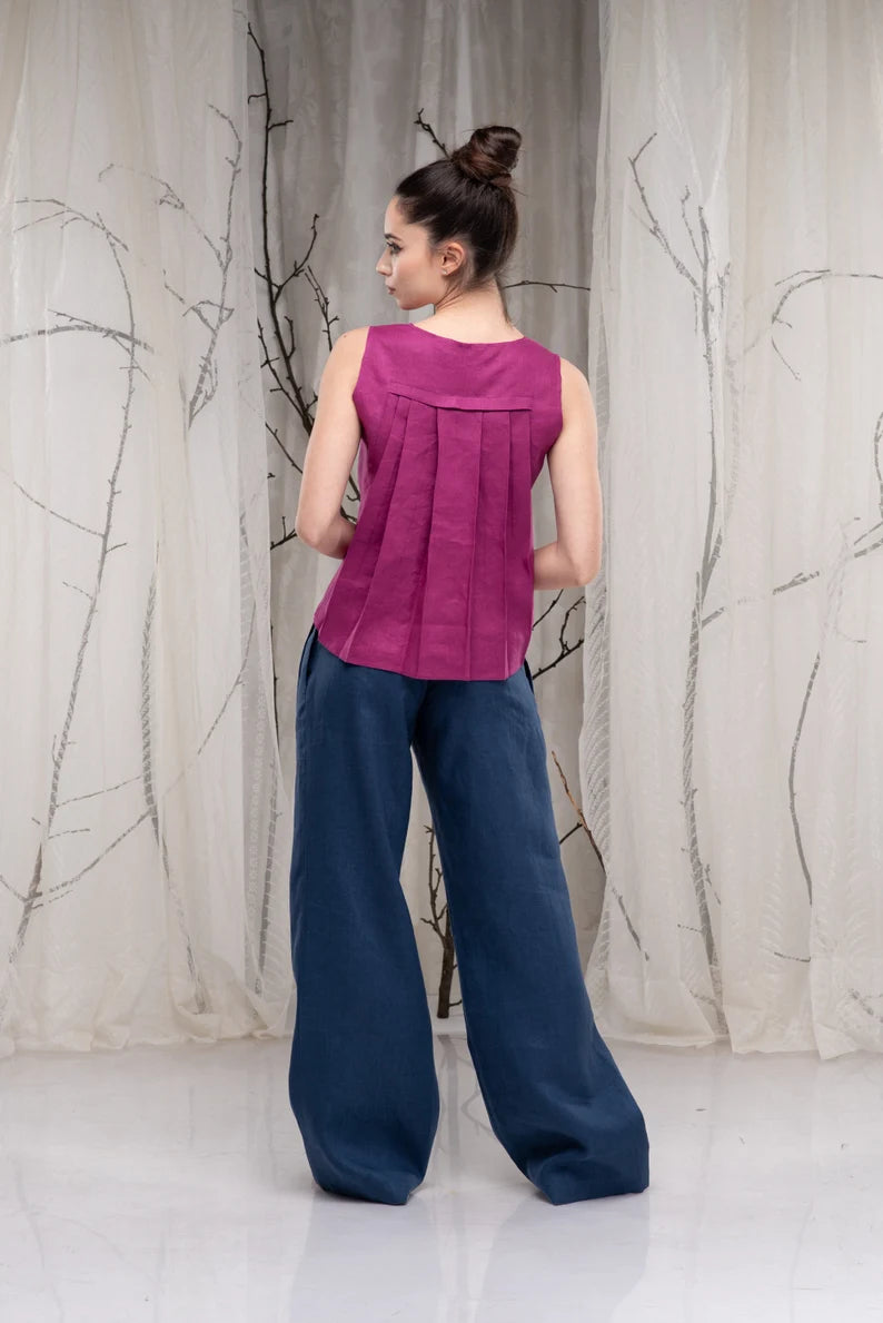 Linen Wide Leg Casual Summer Pants with Elastic Waist-Danellys-8.webp