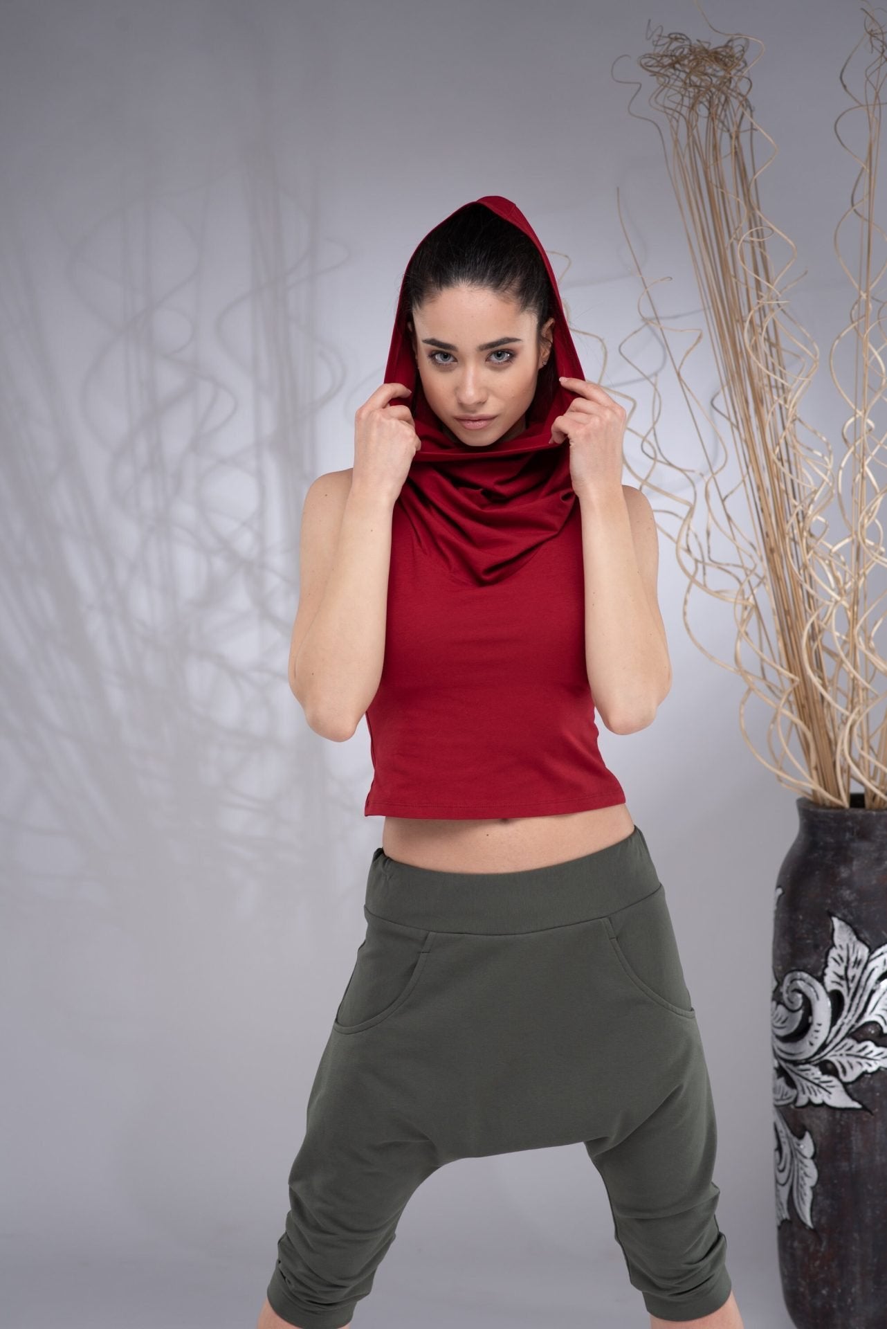 Hooded Crop Top Sleeveless Hoodie
