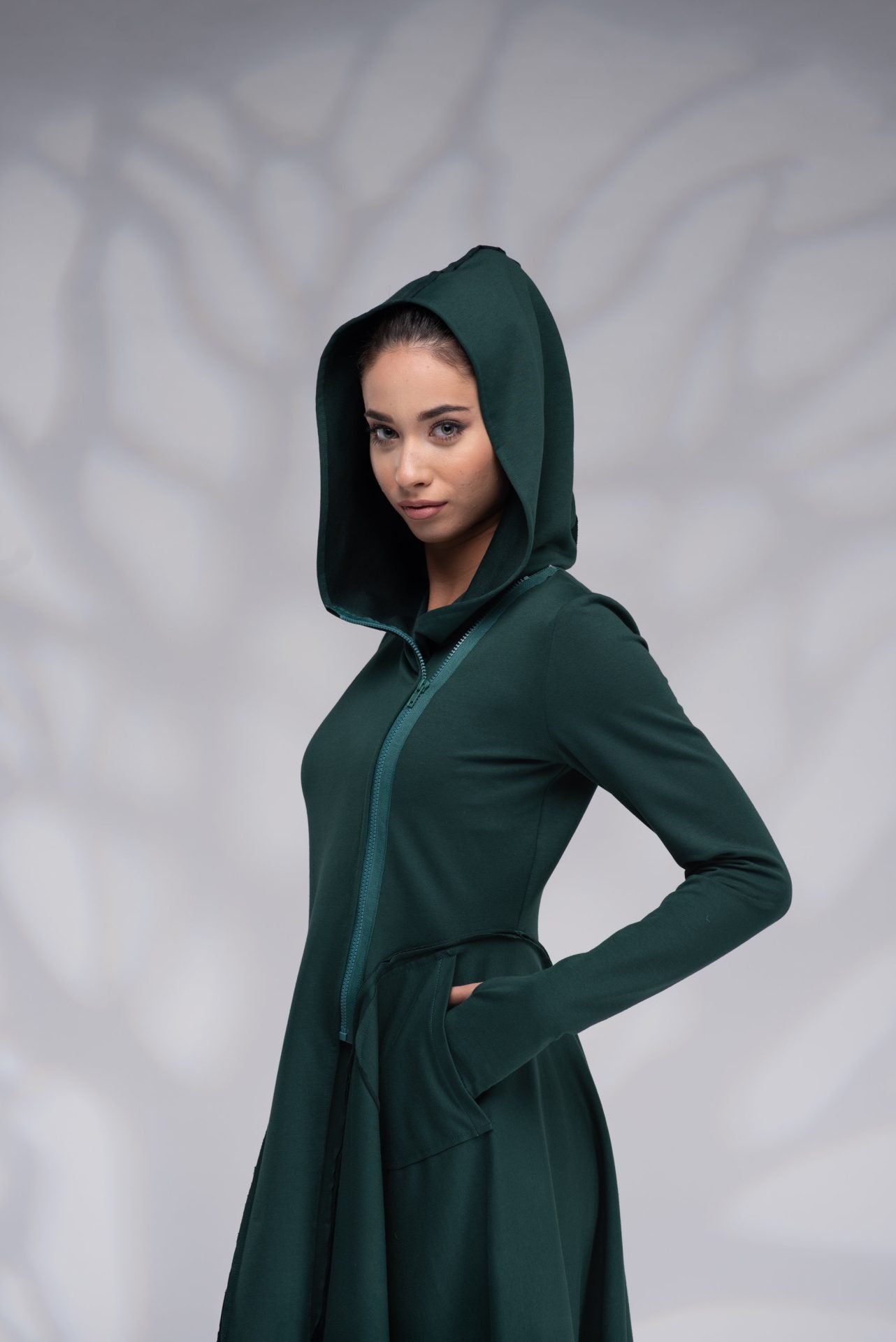 Winter Gothic Asymmetrical Hoodie Dress with Thumb Holes