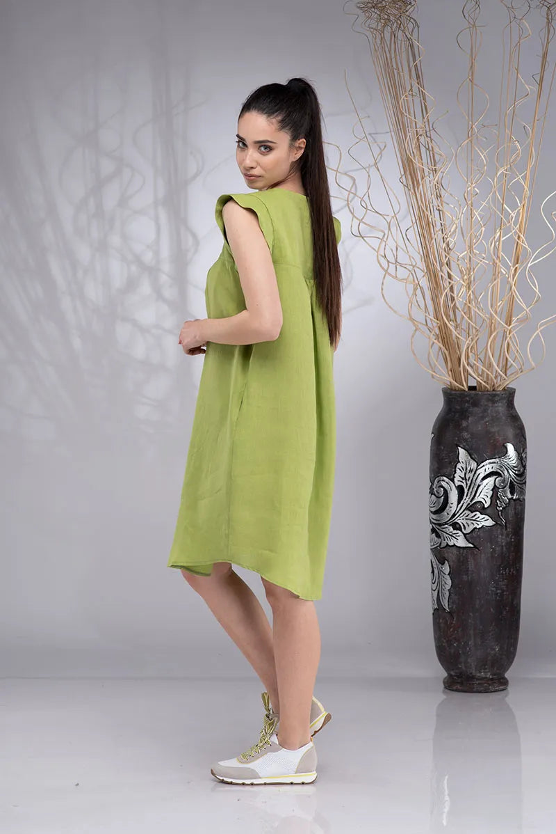 Summer Linen Boho Shirt Dress - Sleeveless Knee-Length Tunic