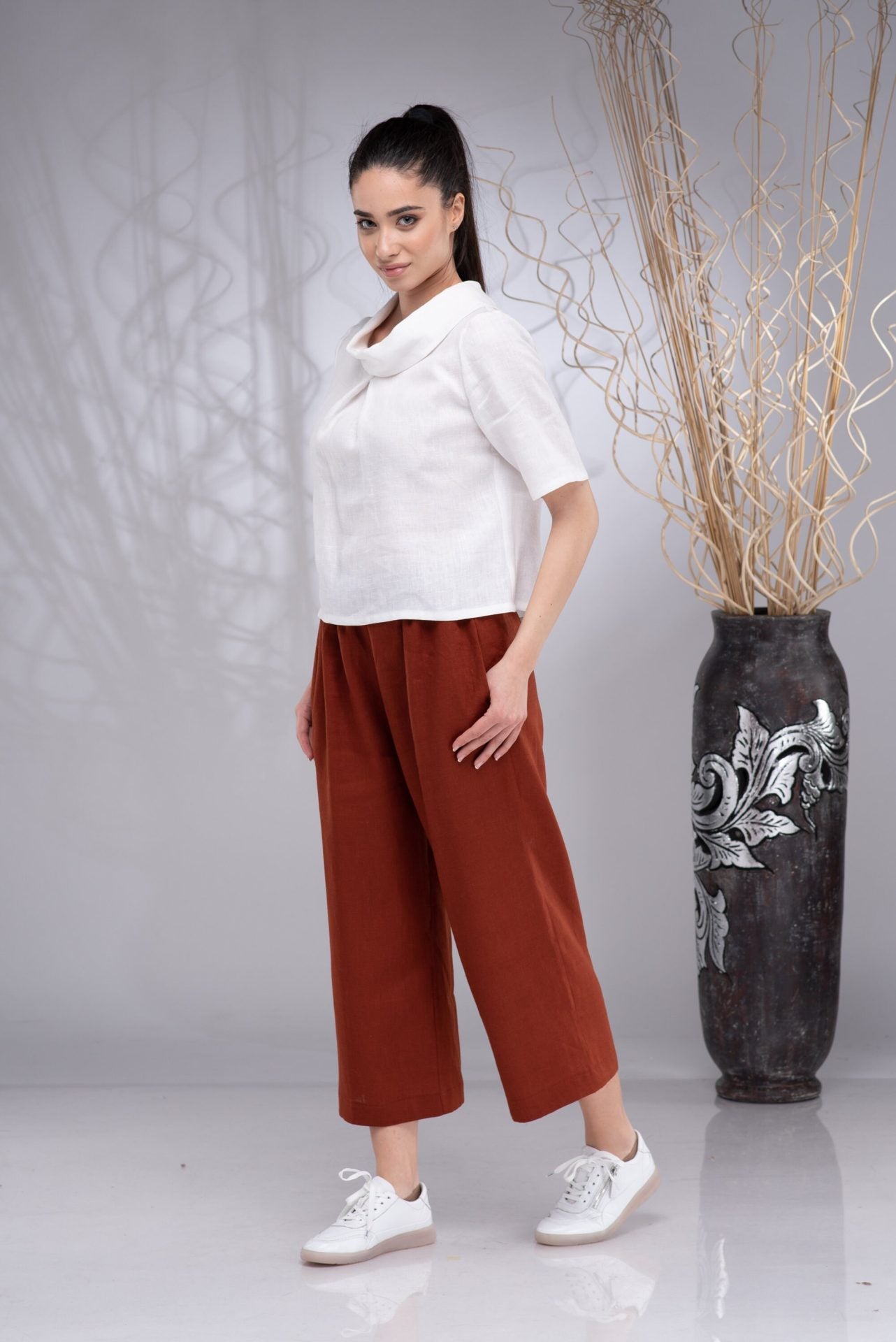 Linen Short Sleeve Summer White Blouse