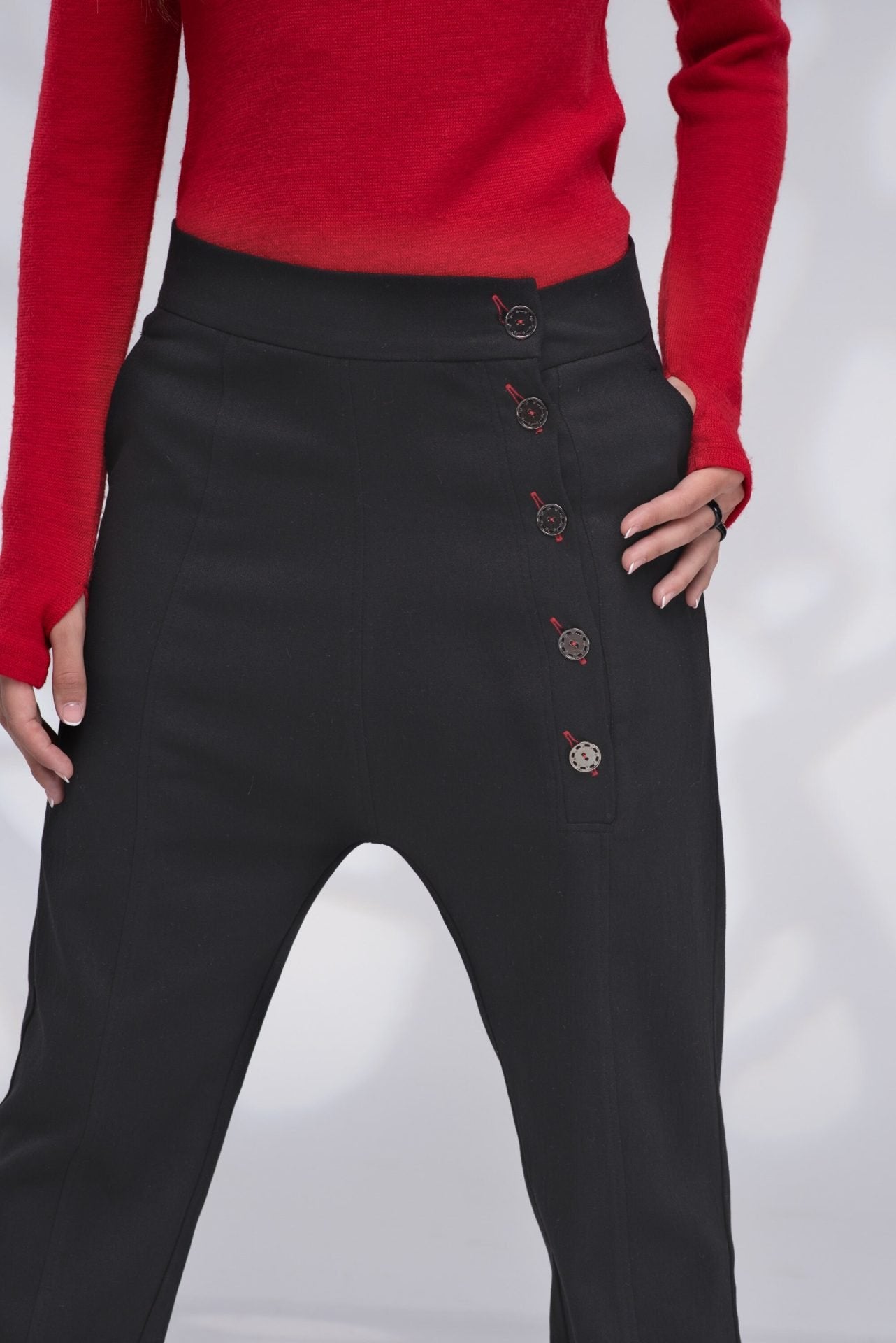 Harem Black Wool Drop Crotch Baggy Wool Winter Trousers