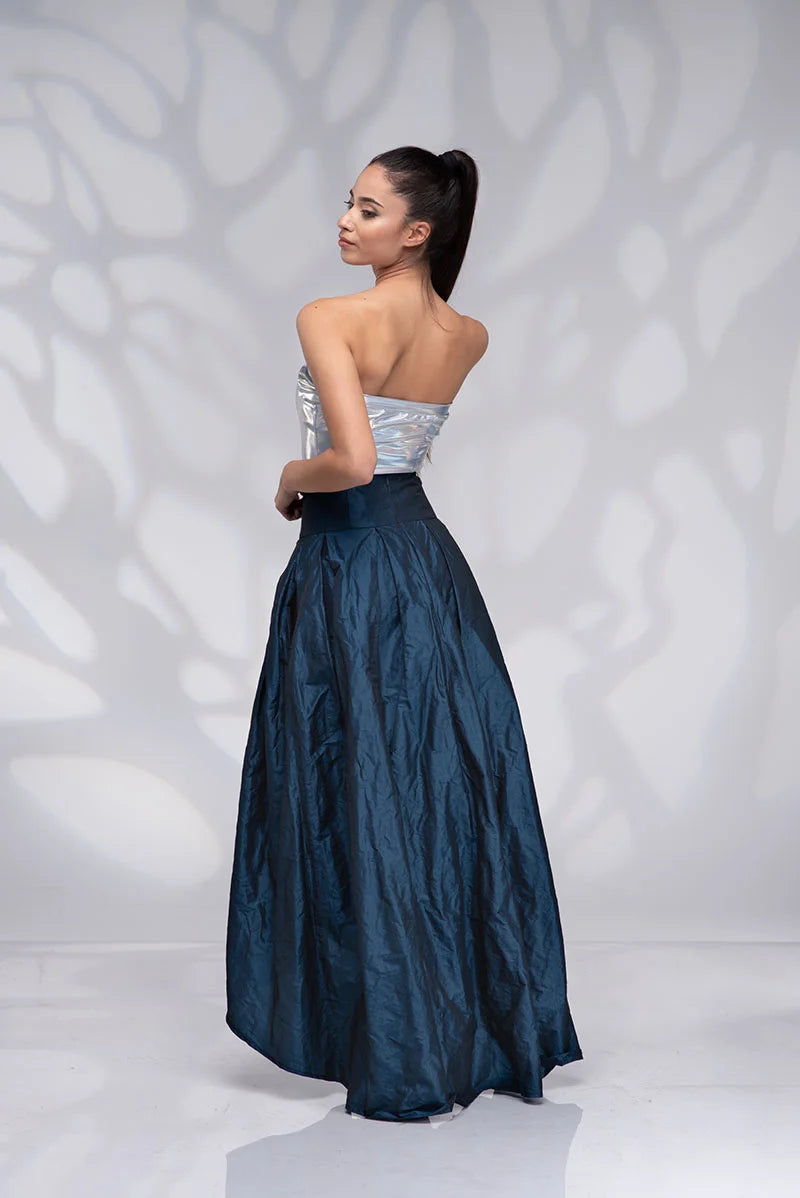 High Waist Taffeta Skirt - Maxi Teal Blue Bridesmaid Skirt