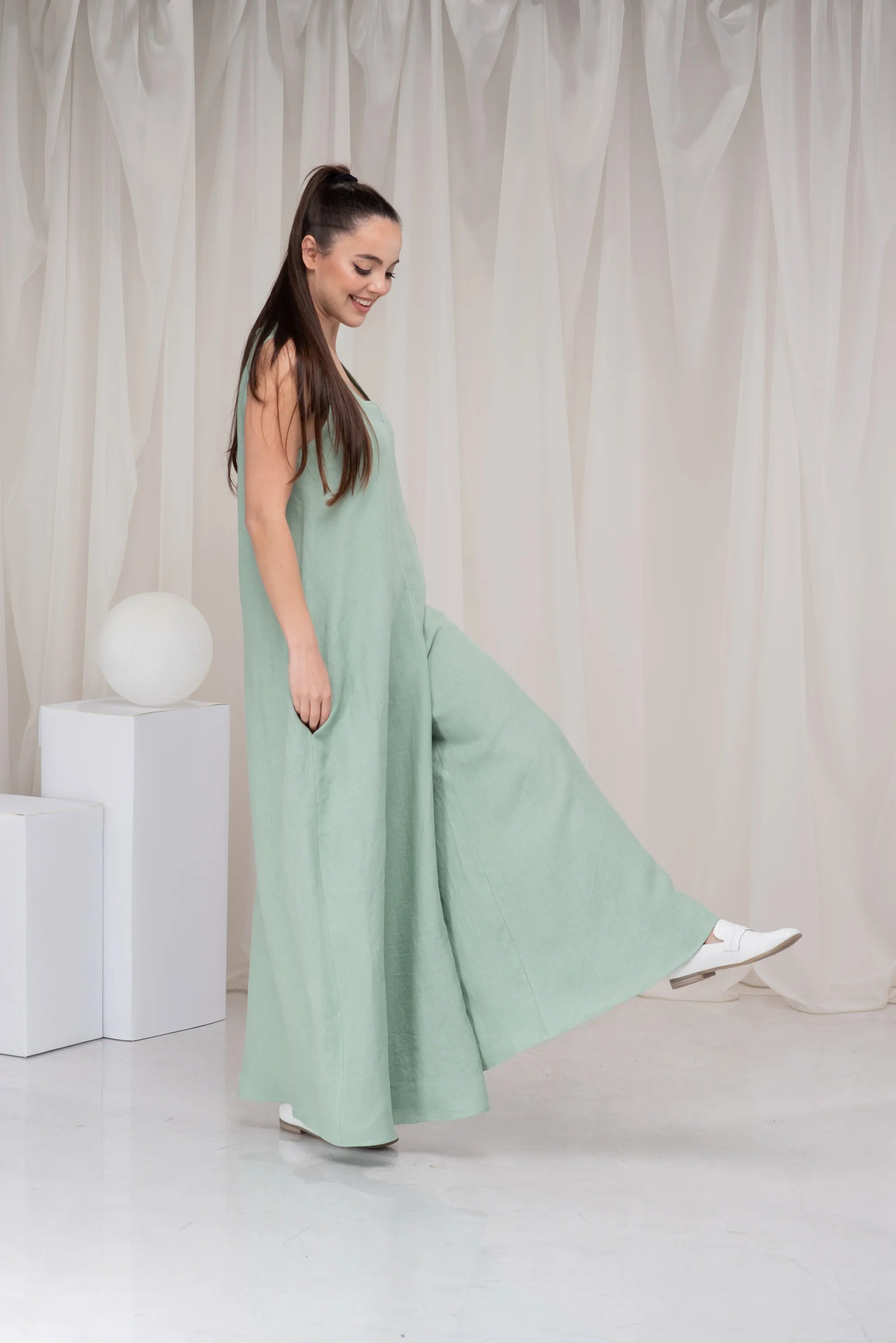 Linen Plus Size Maxi Wide Leg Oversized Palazzo Romper-Danellys-2.webp