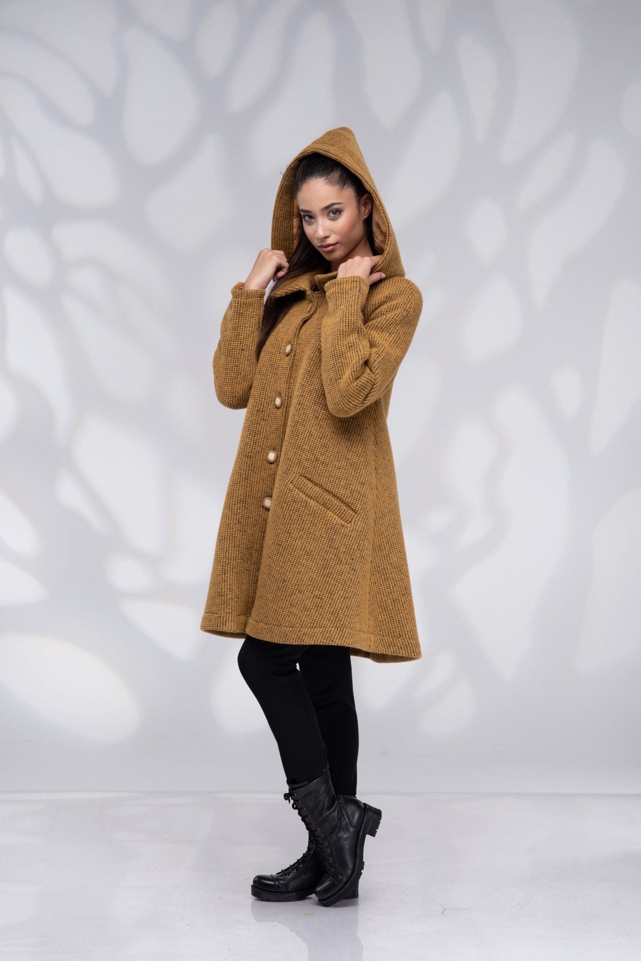Wool Hooded Winter Swing Coat with Lining
