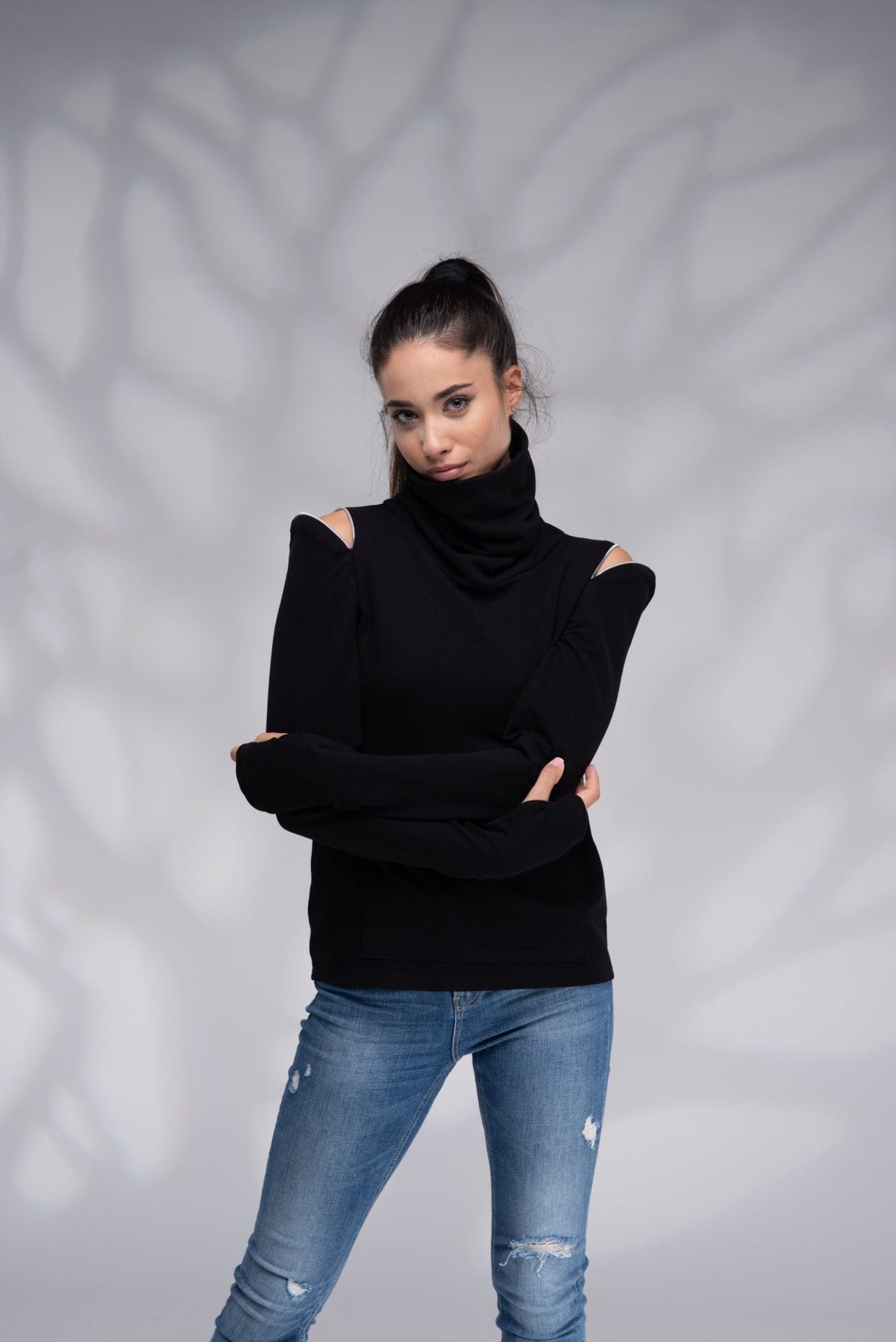 Fitted Turtleneck High Neck Warm Winter Sweatshirt with Zipper