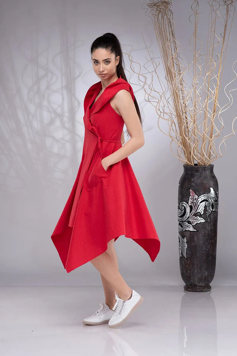 Linen Sleeveless Asymmetrical Hoodie Dress