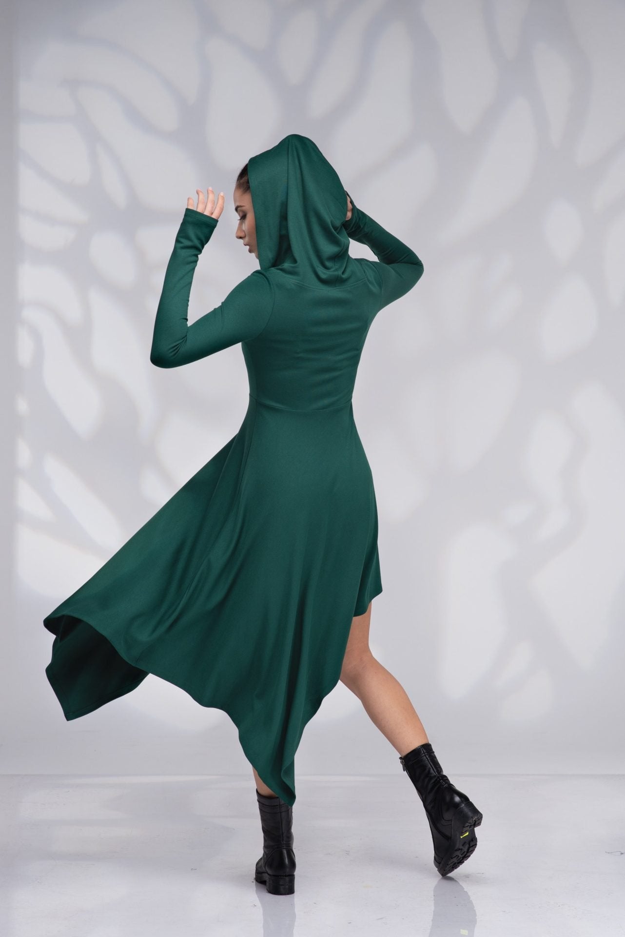 Wool Winter Elven Cowl Hood Dress with Thumb Holes