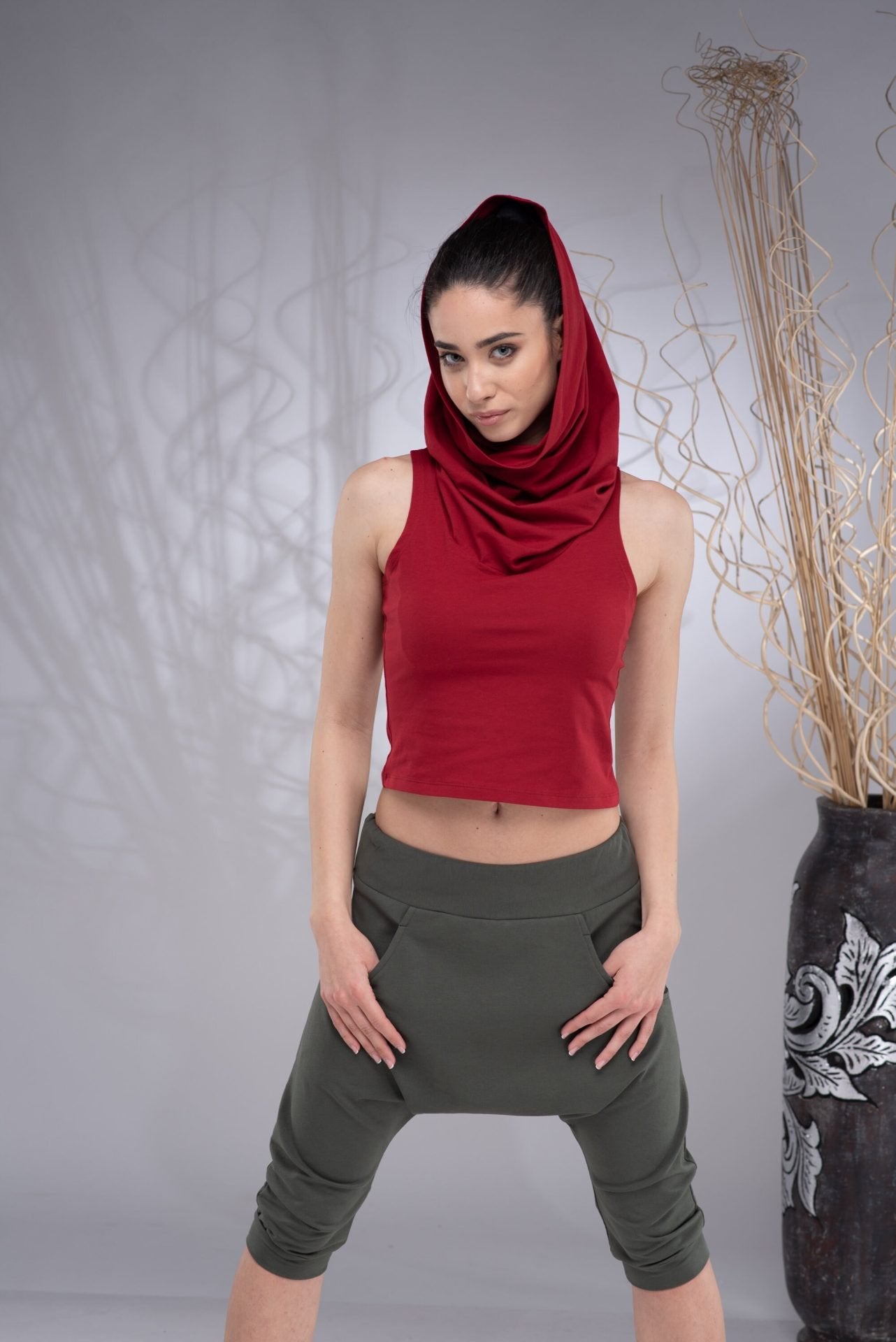 Hooded Crop Top Sleeveless Hoodie