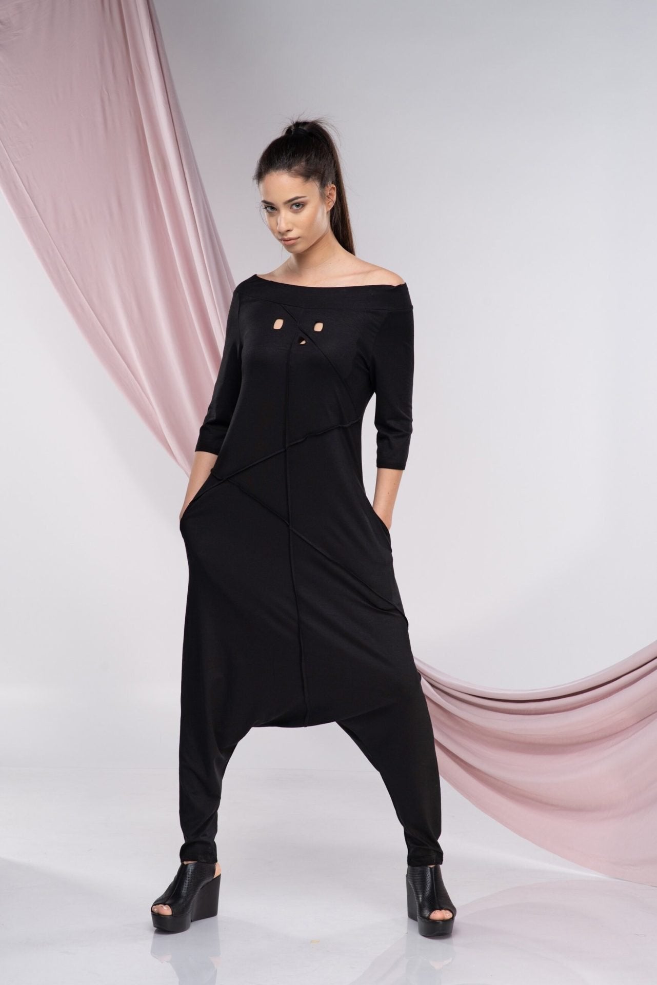 Blue Plus Size Harem Jumpsuit
