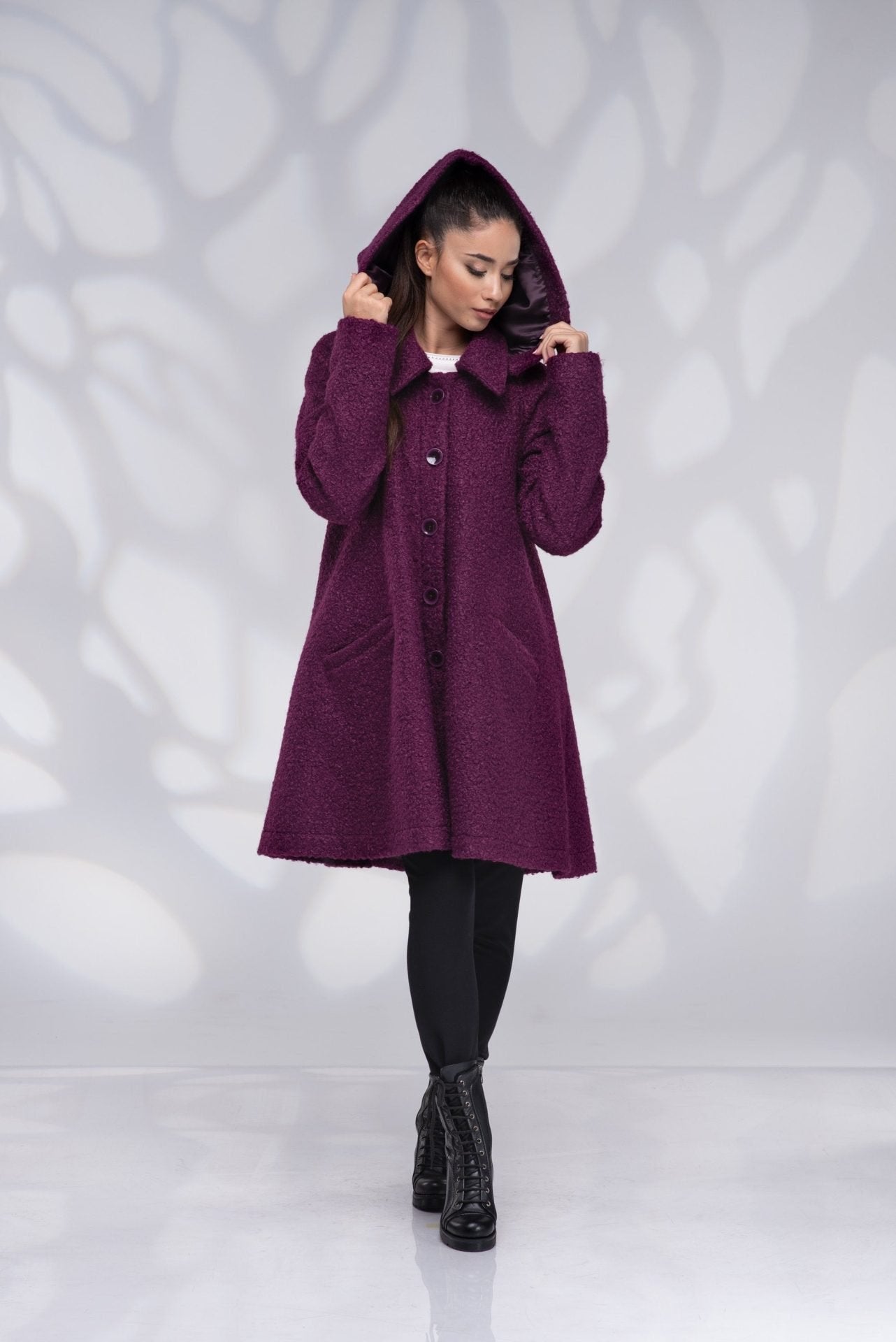 Short Wool Swing Coat Hooded Winter Warm Short with Lining