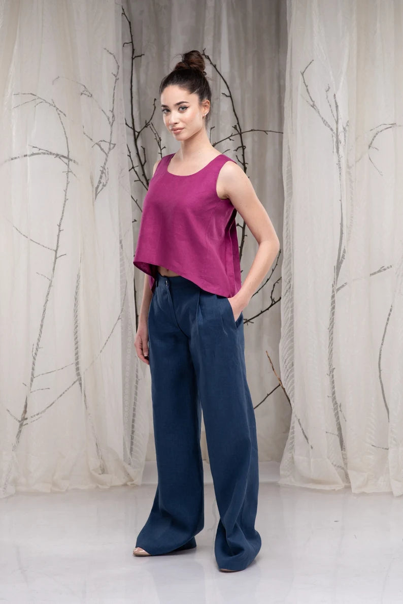 Linen Wide Leg Casual Summer Pants with Elastic Waist-Danellys-6.webp