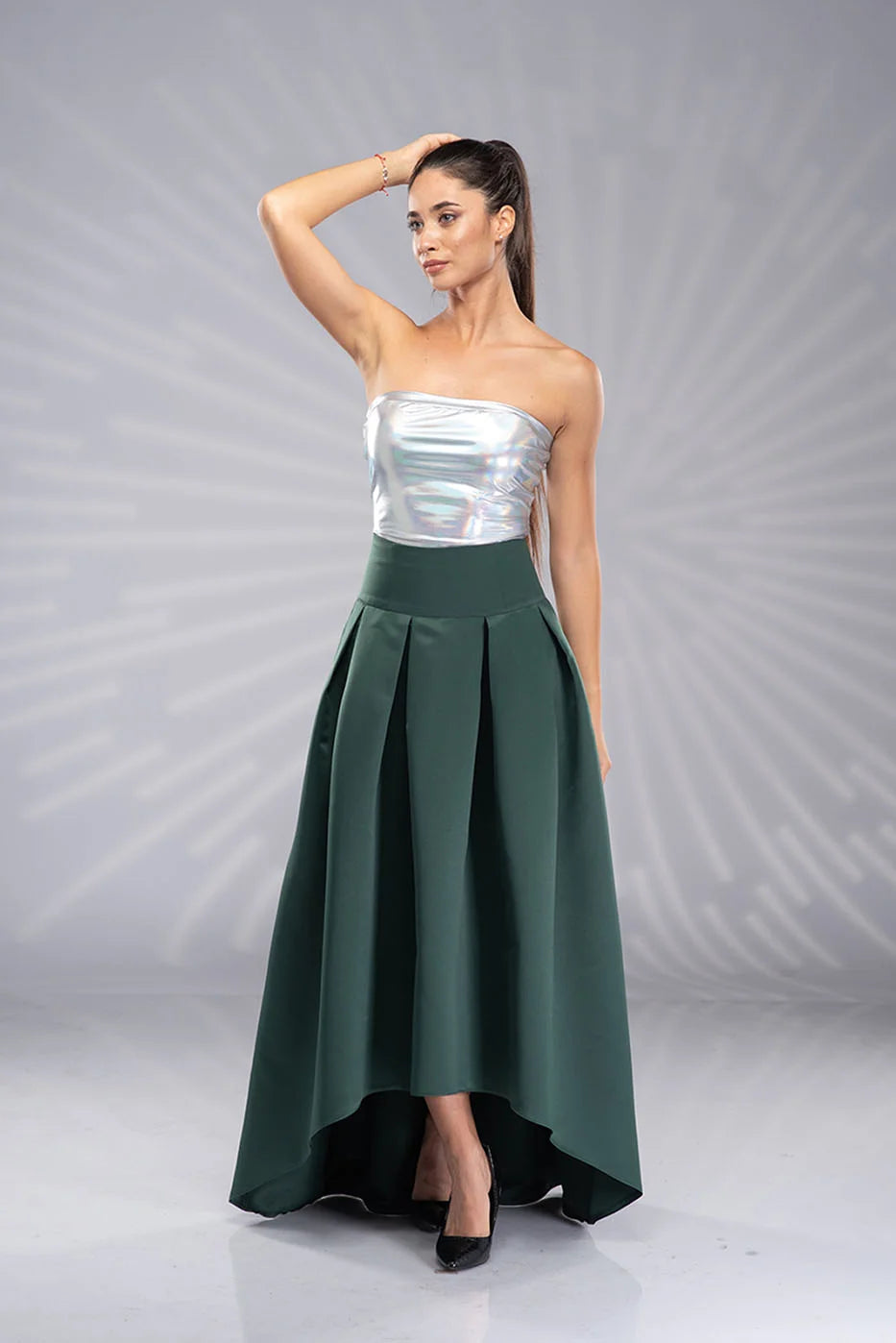 Green Satin Skirt - Long Formal High Waist