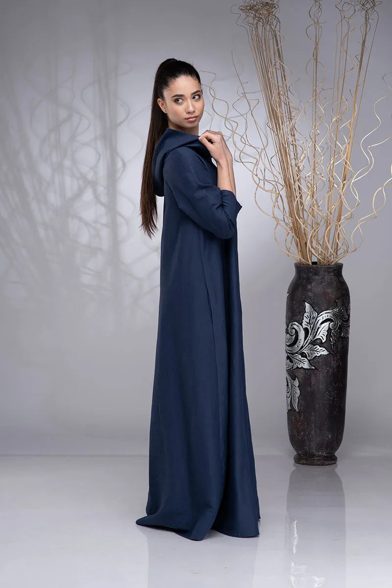 Linen Kaftan Hooded Plus Size Abaya Dress