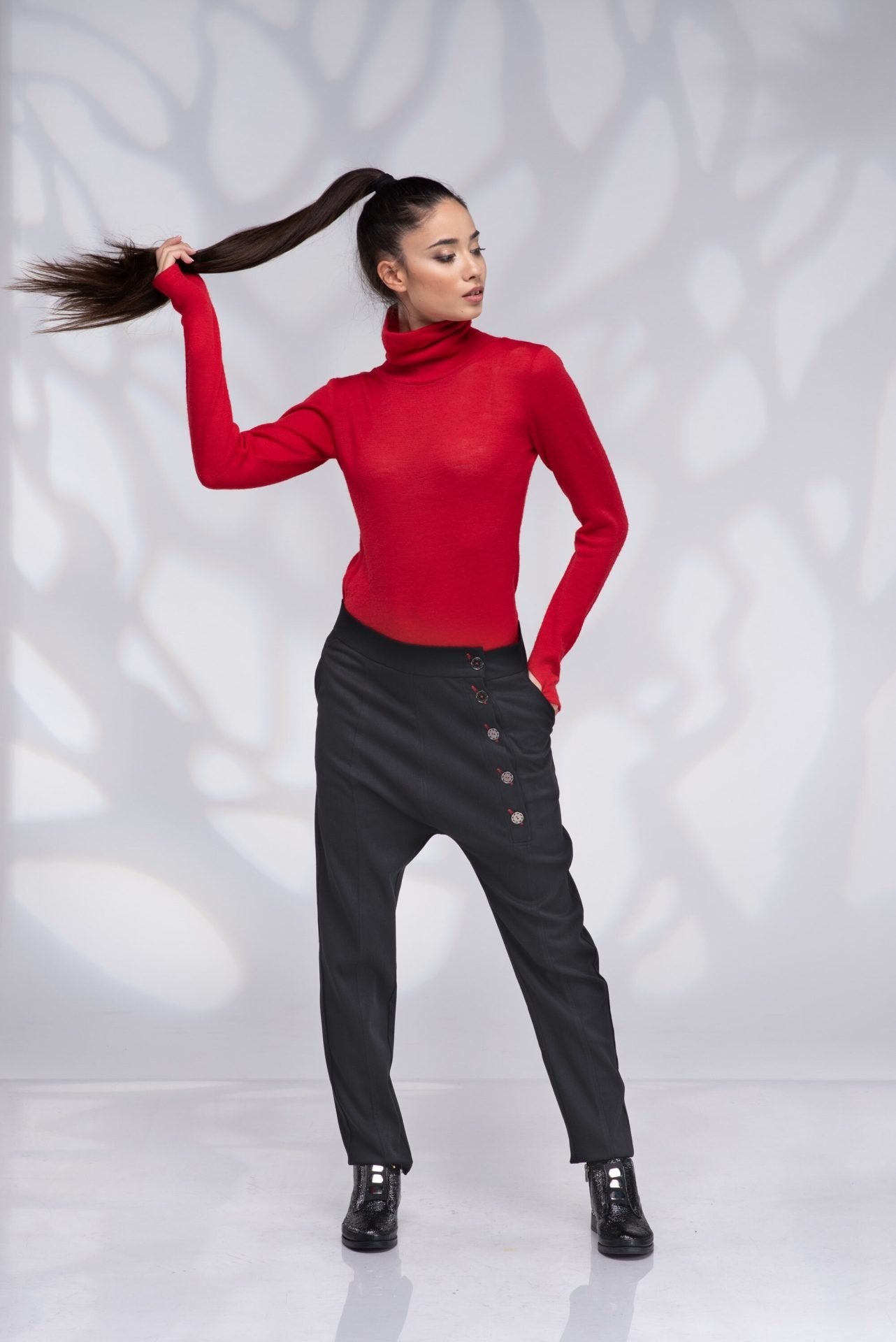 Harem Black Wool Drop Crotch Baggy Wool Winter Trousers