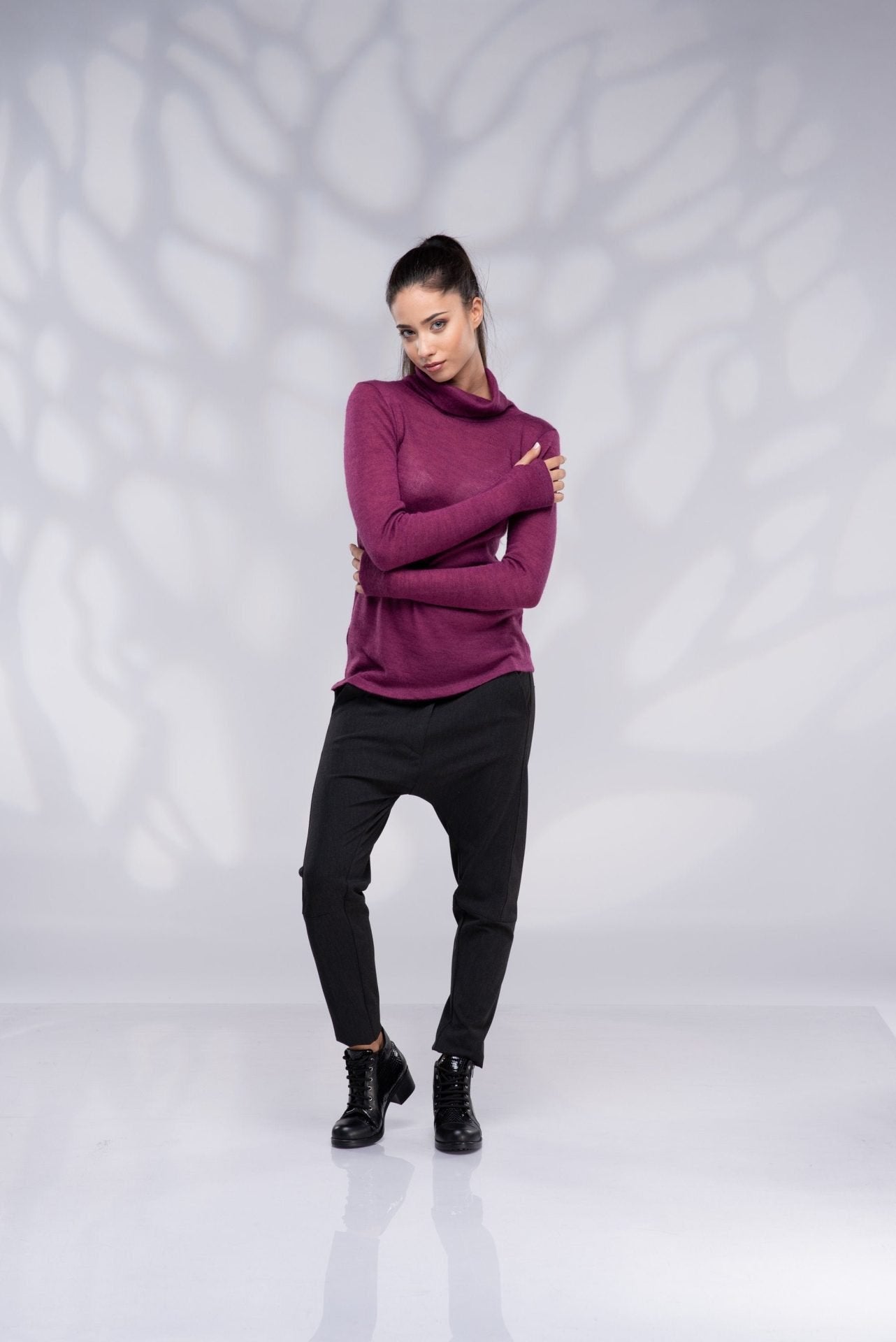 Pearl Pink Turtleneck Blouse with Long Sleeves