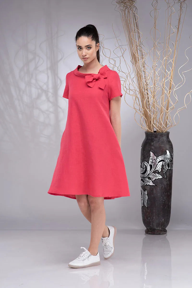 Short Linen Knee-Length A-line Summer Dress