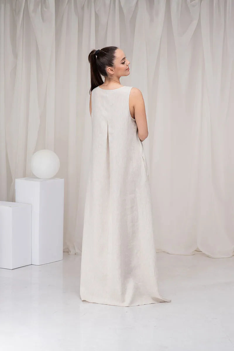 Long Linen Maxi Dress Sleeveless Sundress