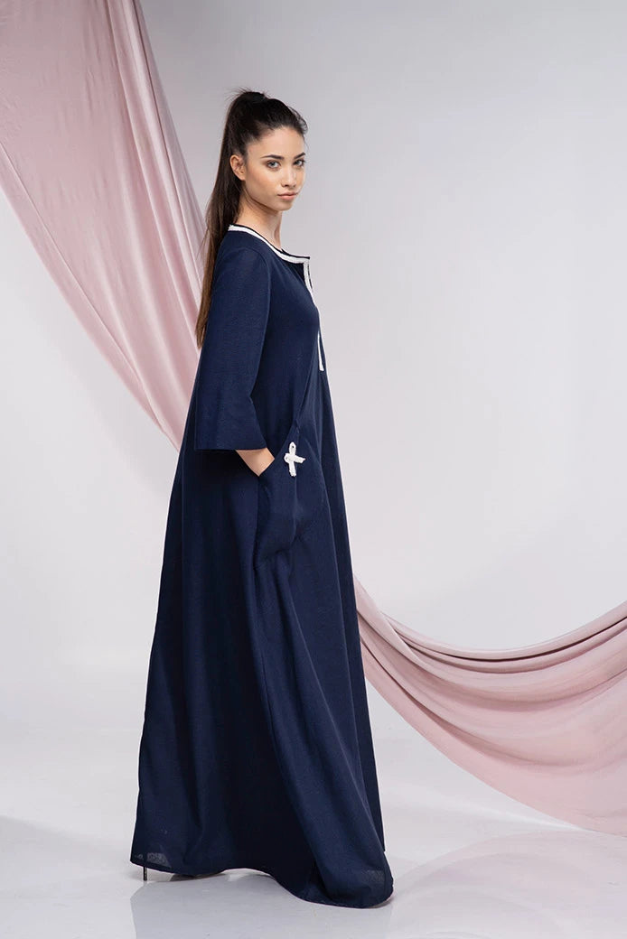Boho Linen Kaftan Maxi Embroidered Abaya Dress