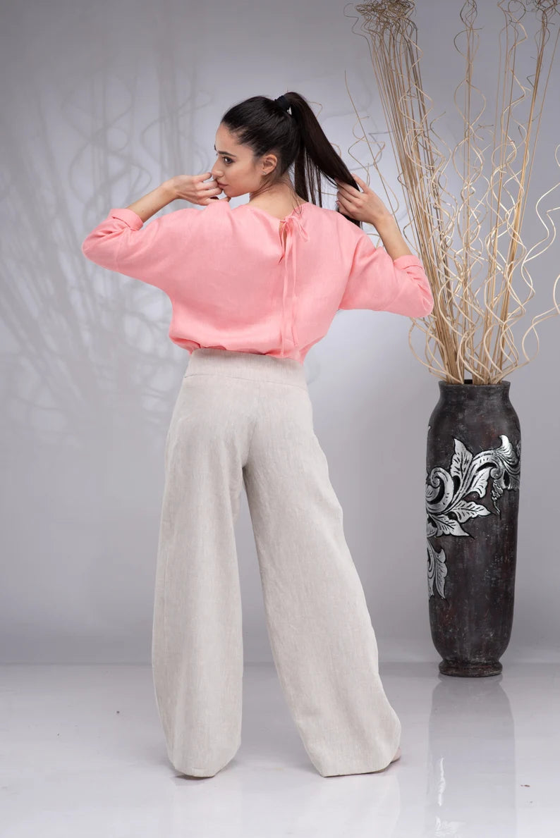 Linen Wide Leg Palazzo Summer Trousers-Danellys-6.webp