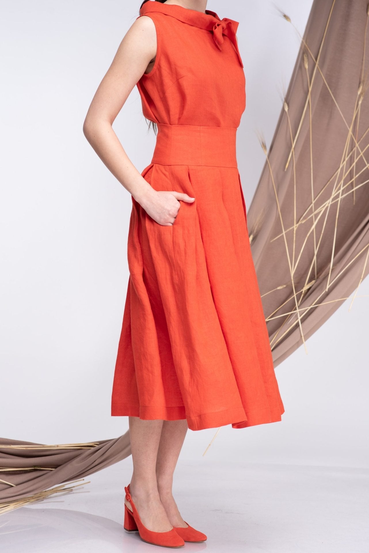 Linen High Waisted Skirt with Pockets