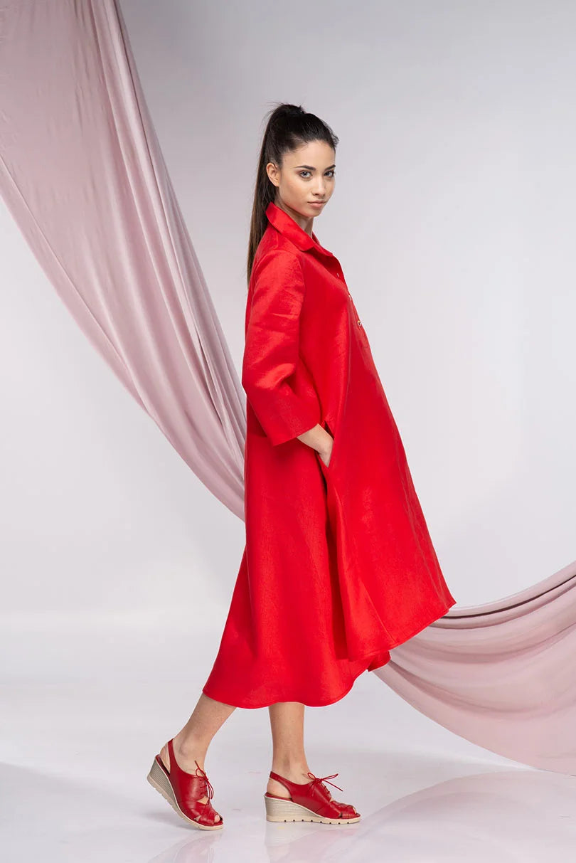 Red Linen Plus Size Evening Dress-Danellys-3.webp