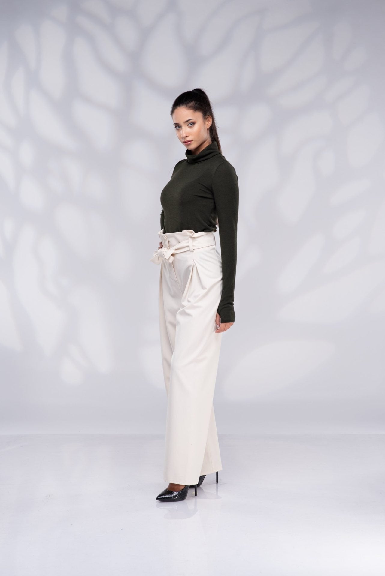 Pearl Pink Turtleneck Blouse with Long Sleeves