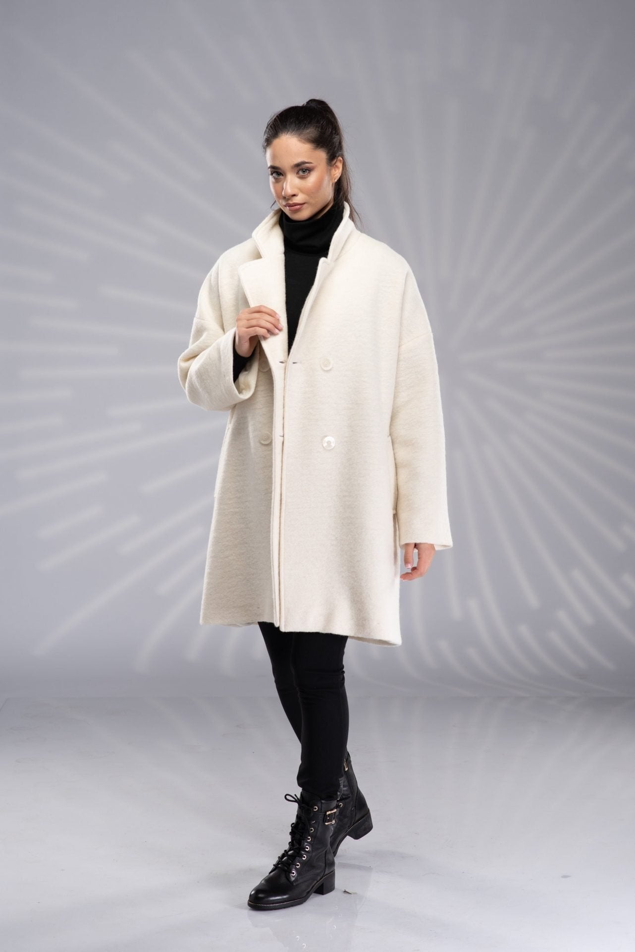 Wool Short Hooded Coat with Zipper