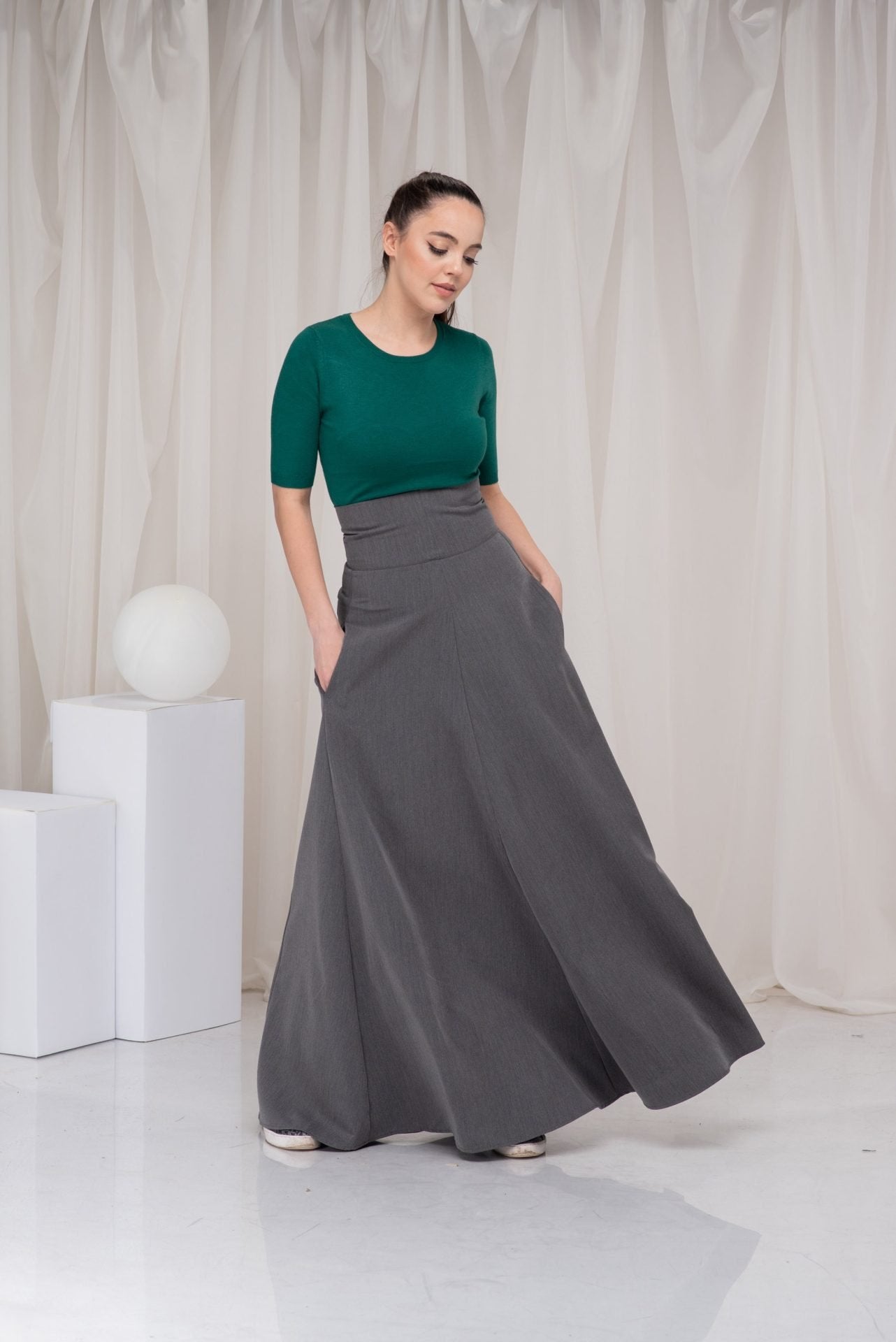 Emerald Edwardian Walking Floor Length High Waisted Skirt