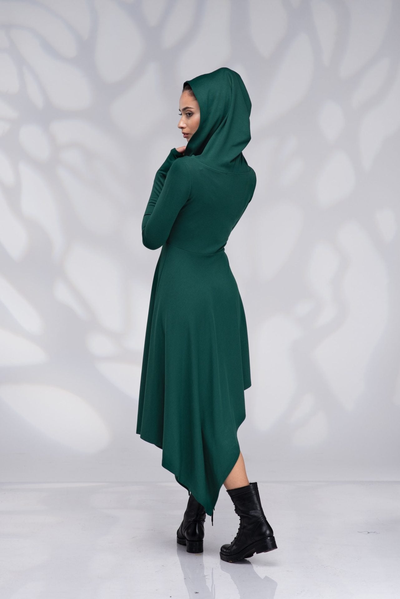 Wool Winter Elven Cowl Hood Dress with Thumb Holes