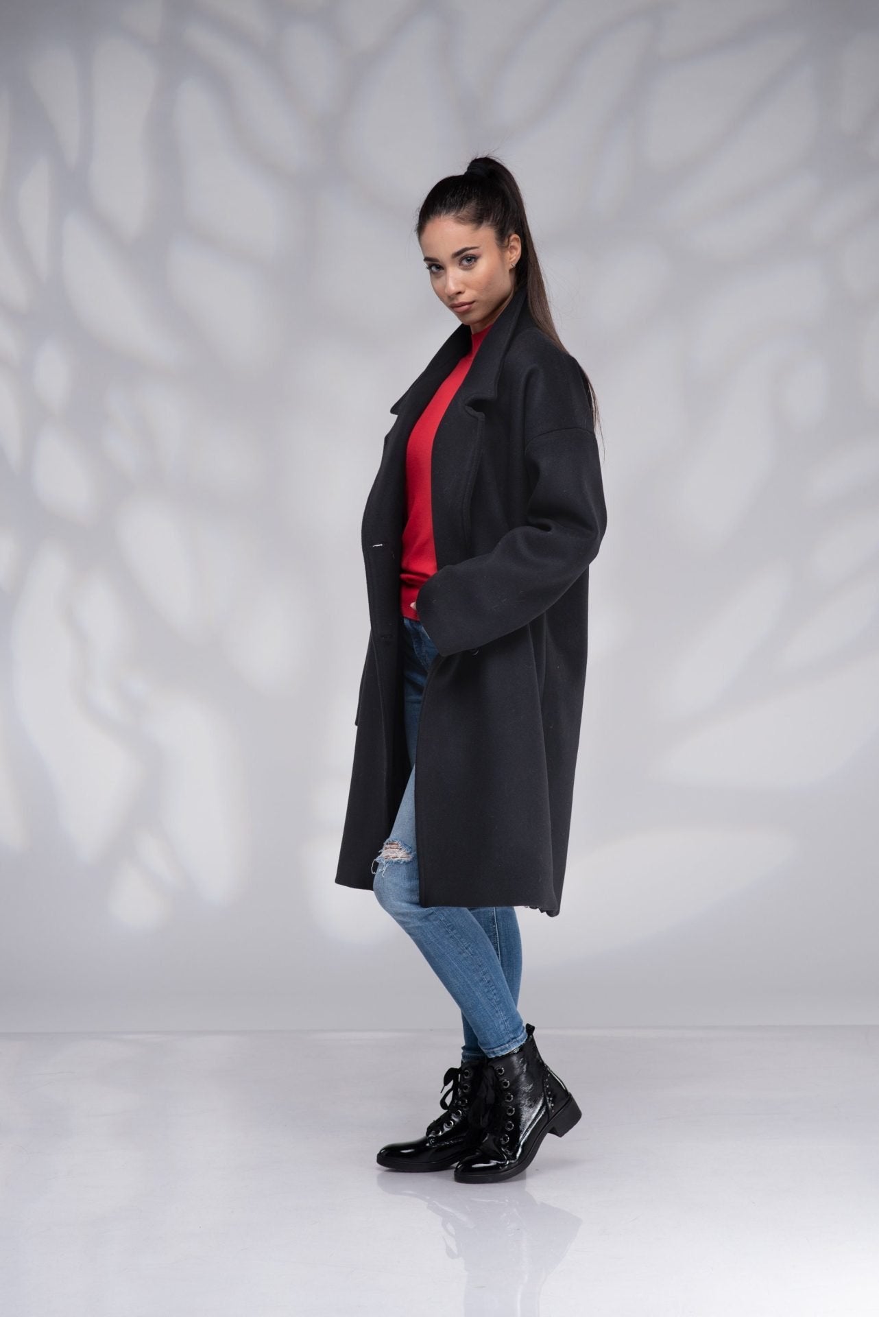 Oversized Wool Black Short Knee Length Winter Coat