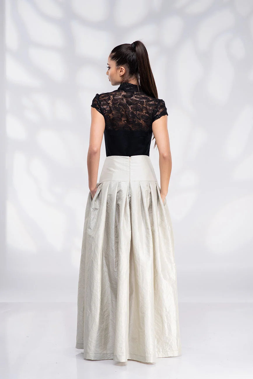 Taffeta Cream Skirt - Champagne Formal Long High Waisted