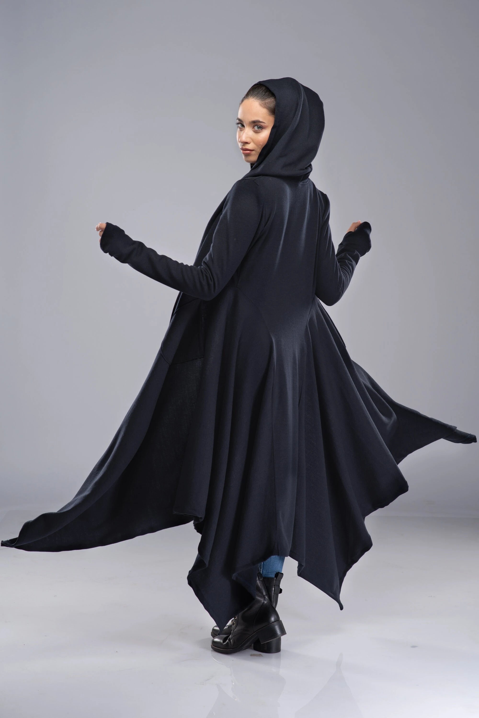 Open Knit Cardigan with Hood - Maxi Duster Sweater3-Danellys.webp