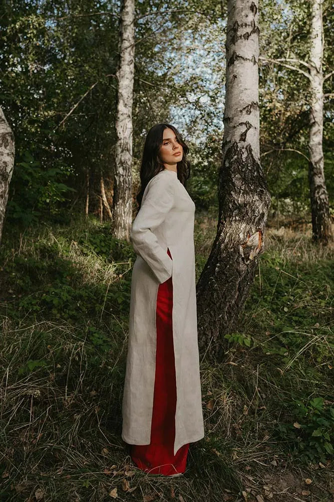 Linen Two Piece Set - Side Slit Tunic and Tailored Wide Leg Trousers-Danellys.webp