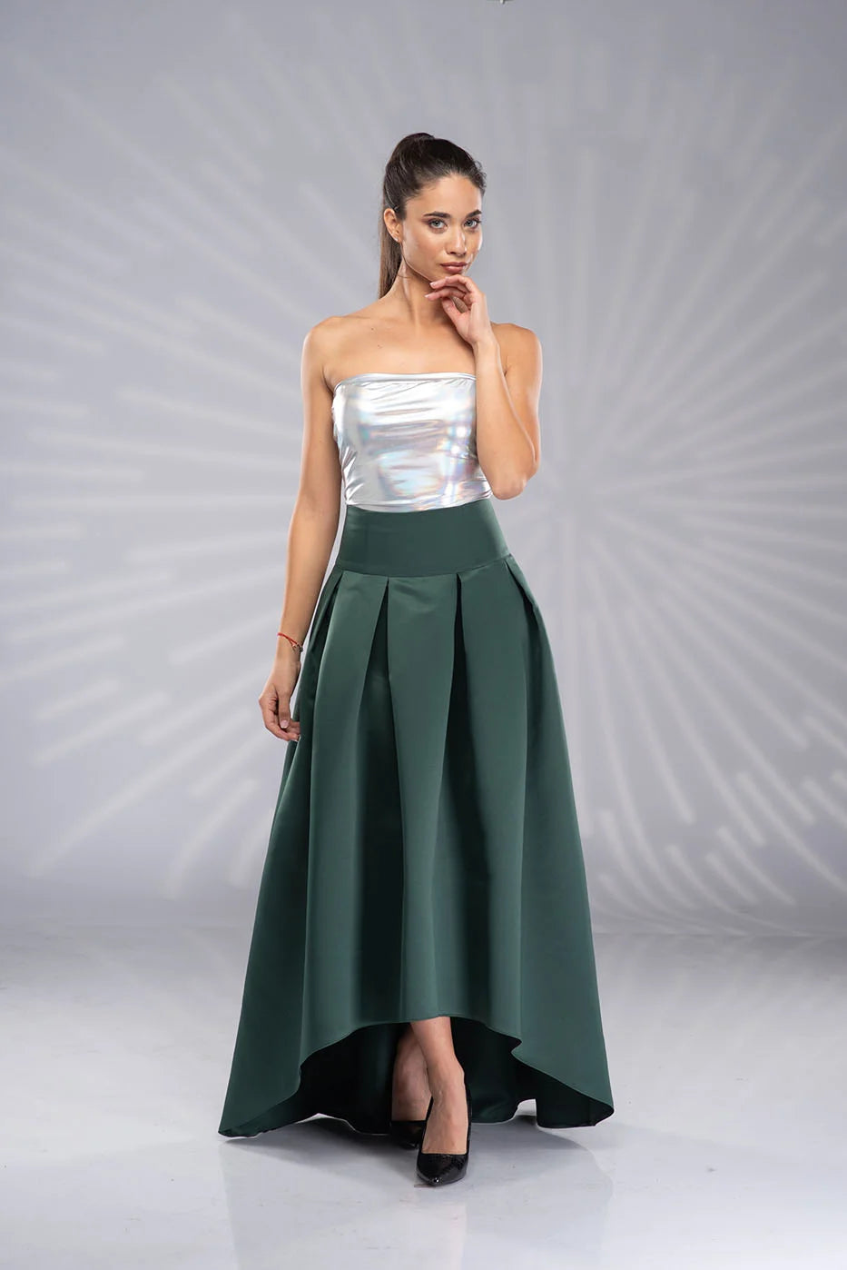 Green Satin Skirt - Long Formal High Waist