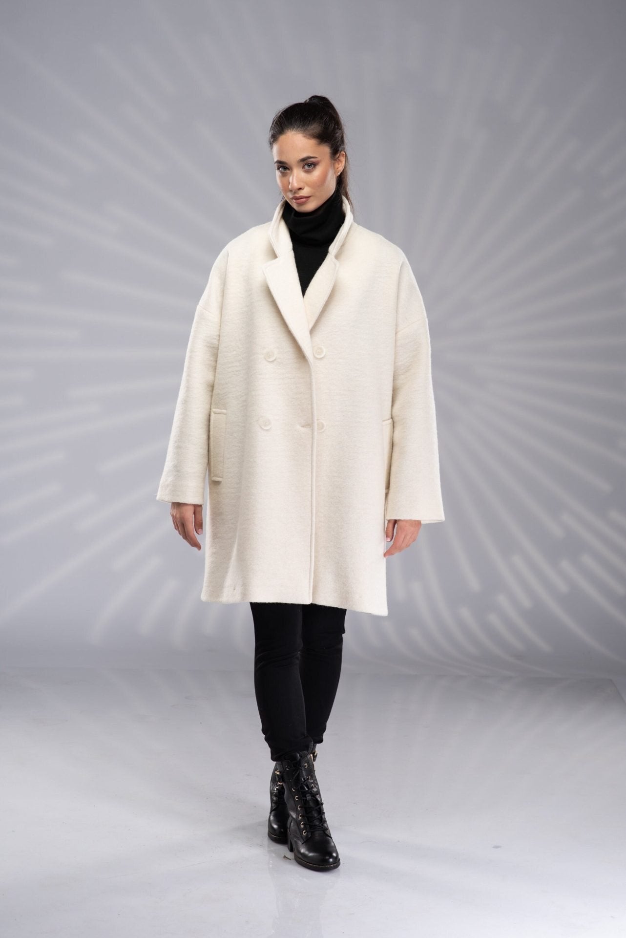 Wool Short Hooded Coat with Zipper