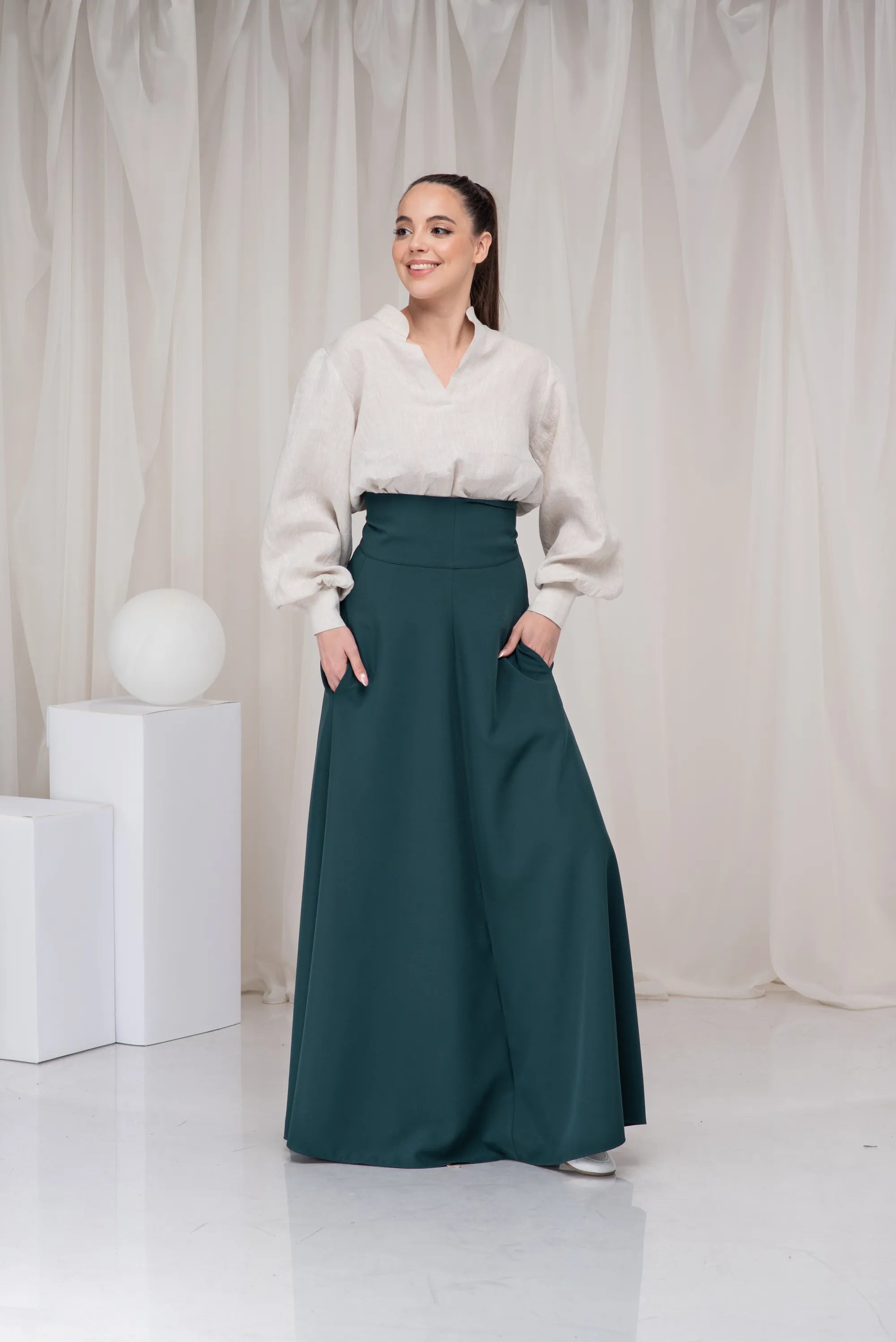 Linen Collared Edwardian Balloon Sleeve Blouse-Danellys-3.webp