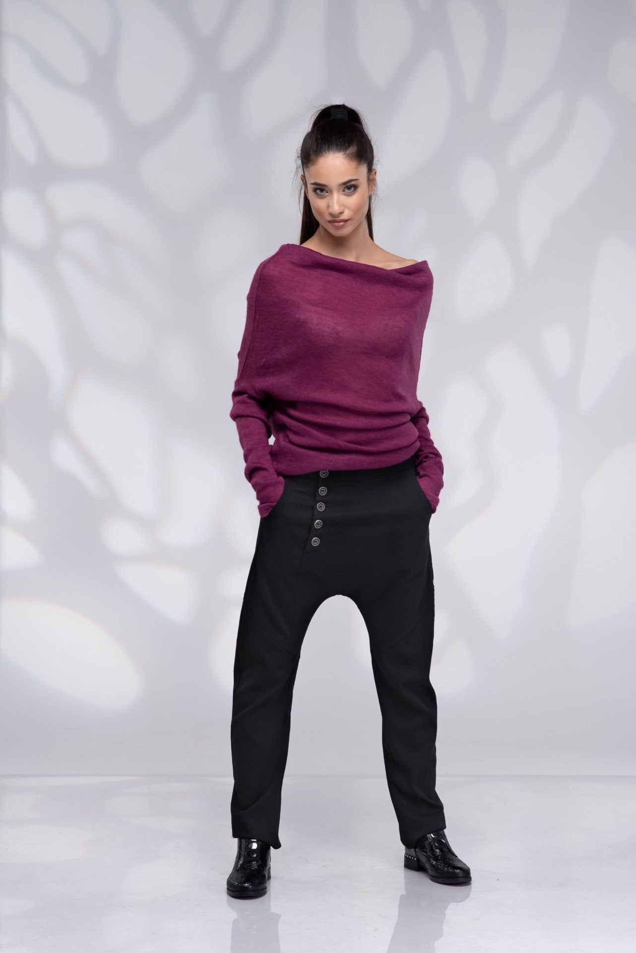 Dark Blue Harem Drop Crotch Wool Pants