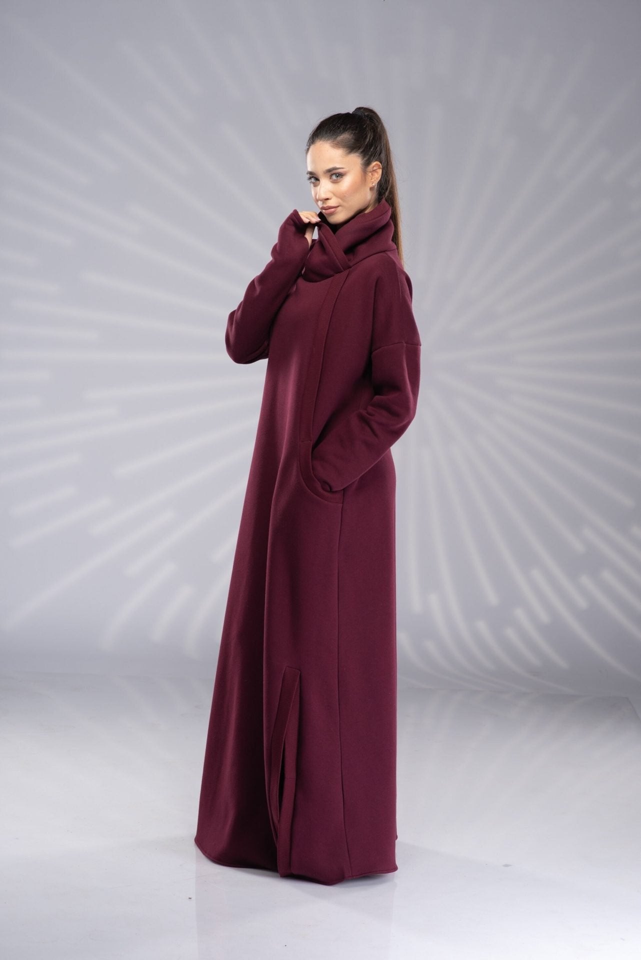 Winter Maxi Turtleneck Plus Size Abaya Sweatshirt Dress