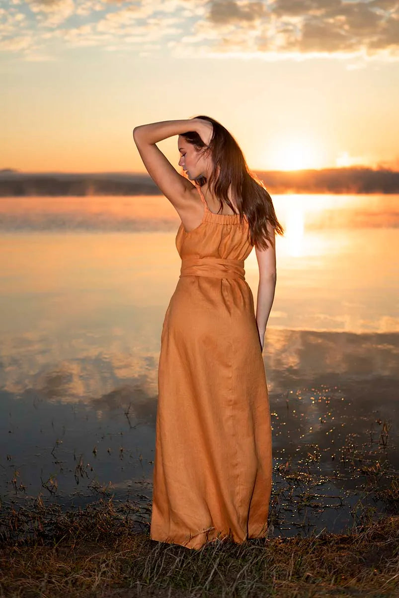 Linen Maxi Dress - Long Strappy Wrap Sundress