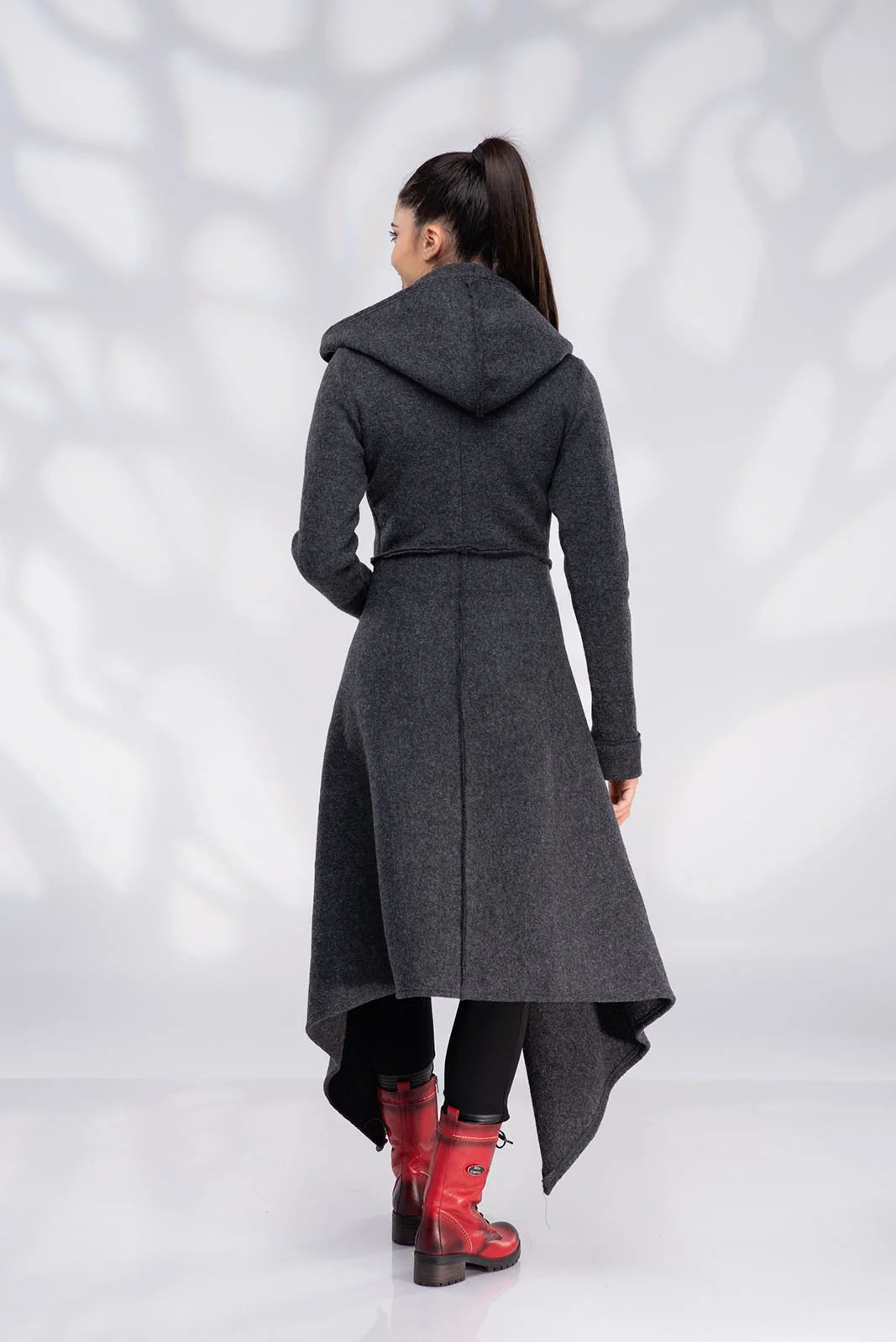 Long Wool Coat with Hood - Asymmetrical Zip Up Coat-Danellys-2.webp