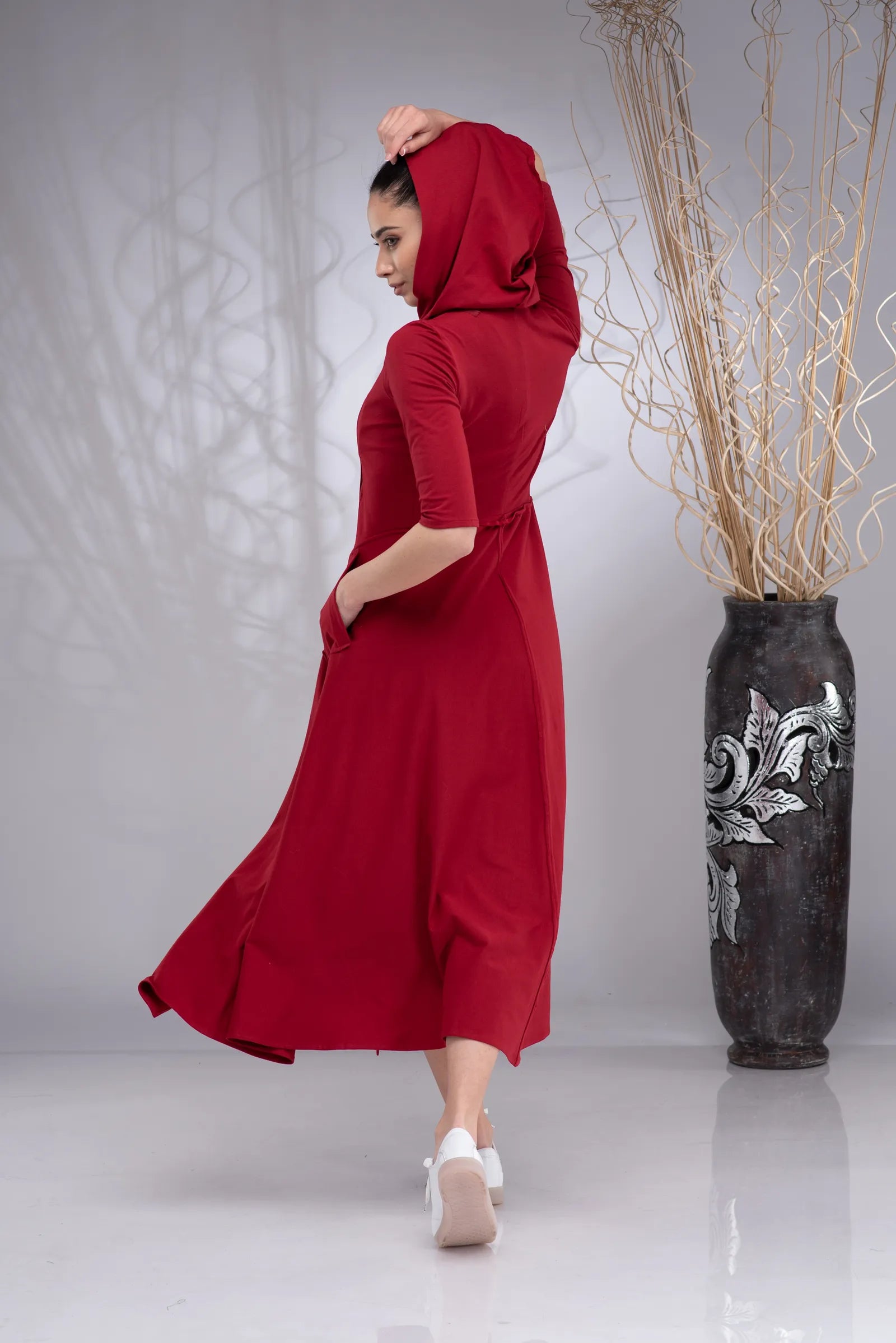 Maxi Hooded Elven Fairy Asymmetrical Dress-Danellys-3.webp